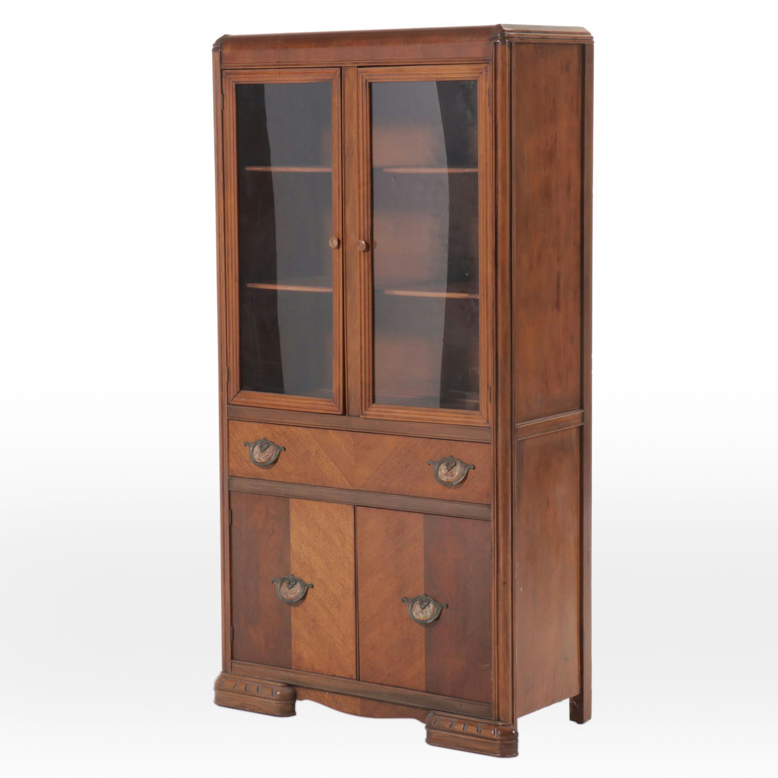 King-Kash Furniture Art Deco Style Walnut China Cabinet, Early to Mid-20th C.