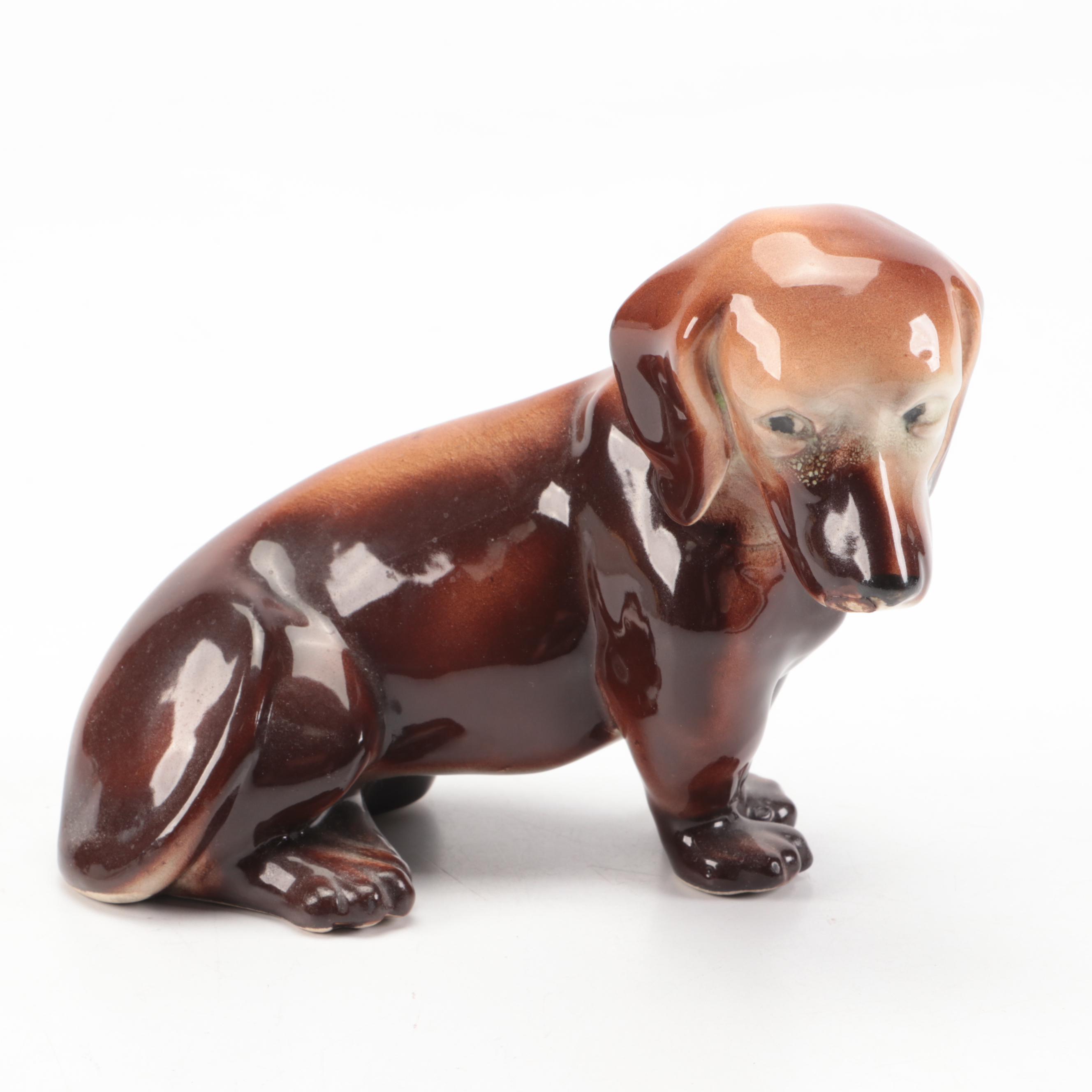 Dachshund Porcelain Figure with Esco Wood Parallel Ruler