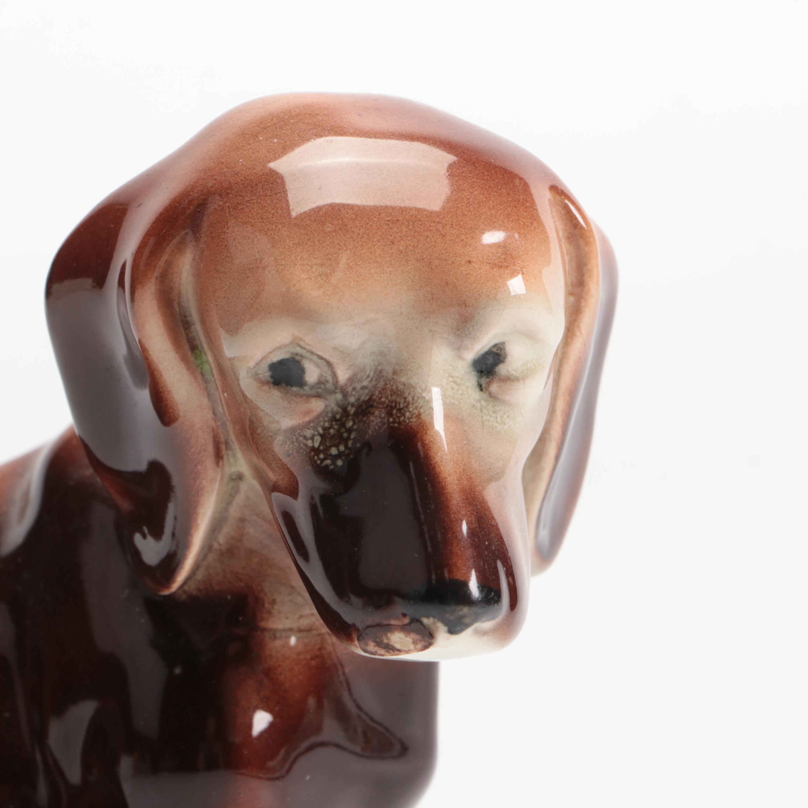 Dachshund Porcelain Figure with Esco Wood Parallel Ruler