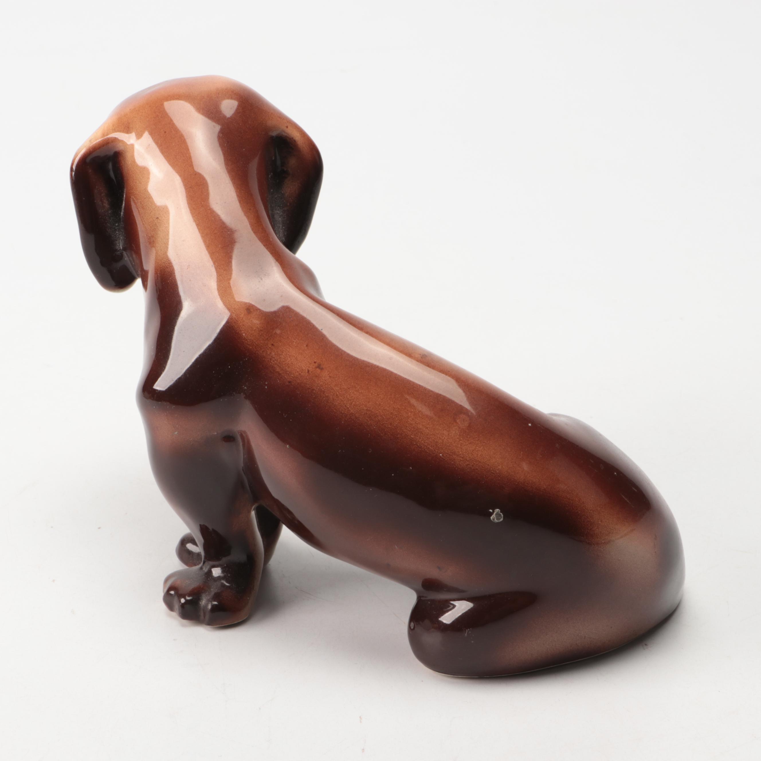 Dachshund Porcelain Figure with Esco Wood Parallel Ruler