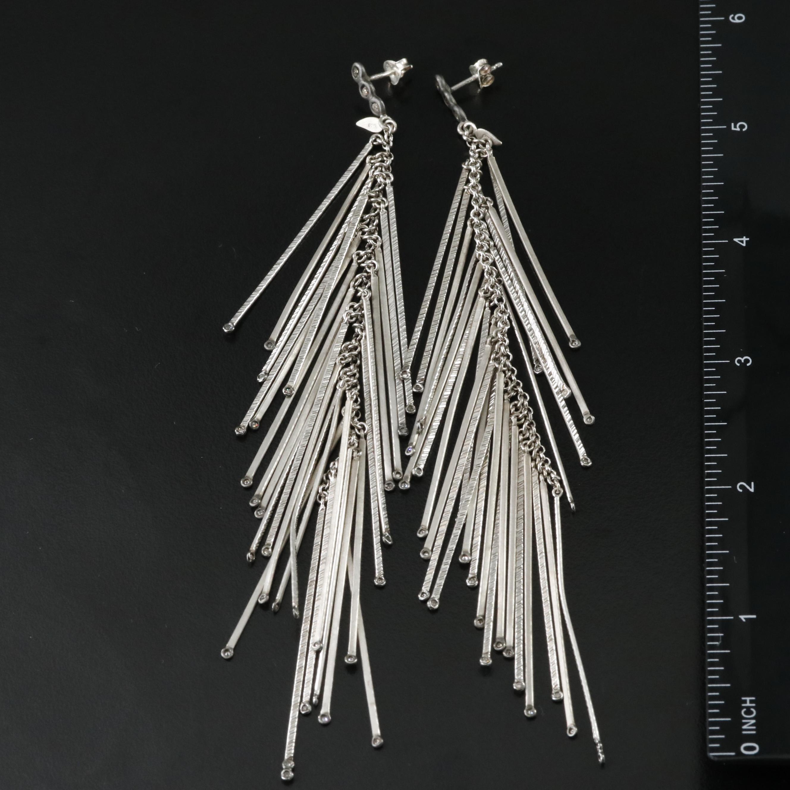 Sterling Tassel Earrings with Diamond Accents Attributed to Coomi