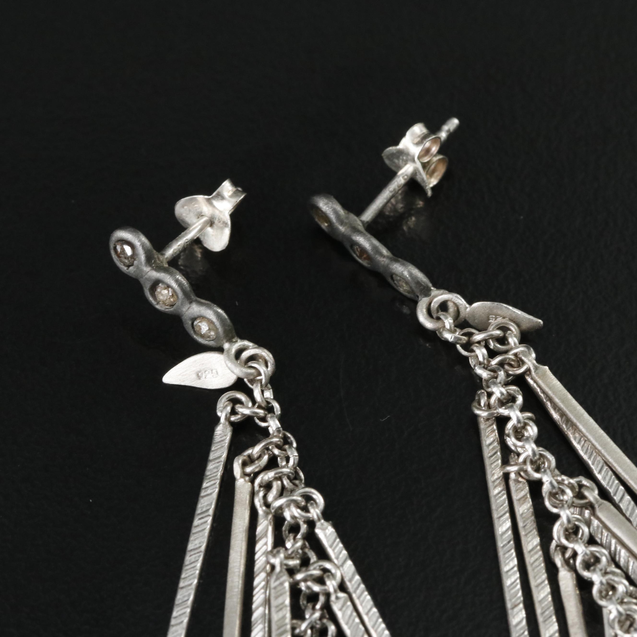 Sterling Tassel Earrings with Diamond Accents Attributed to Coomi