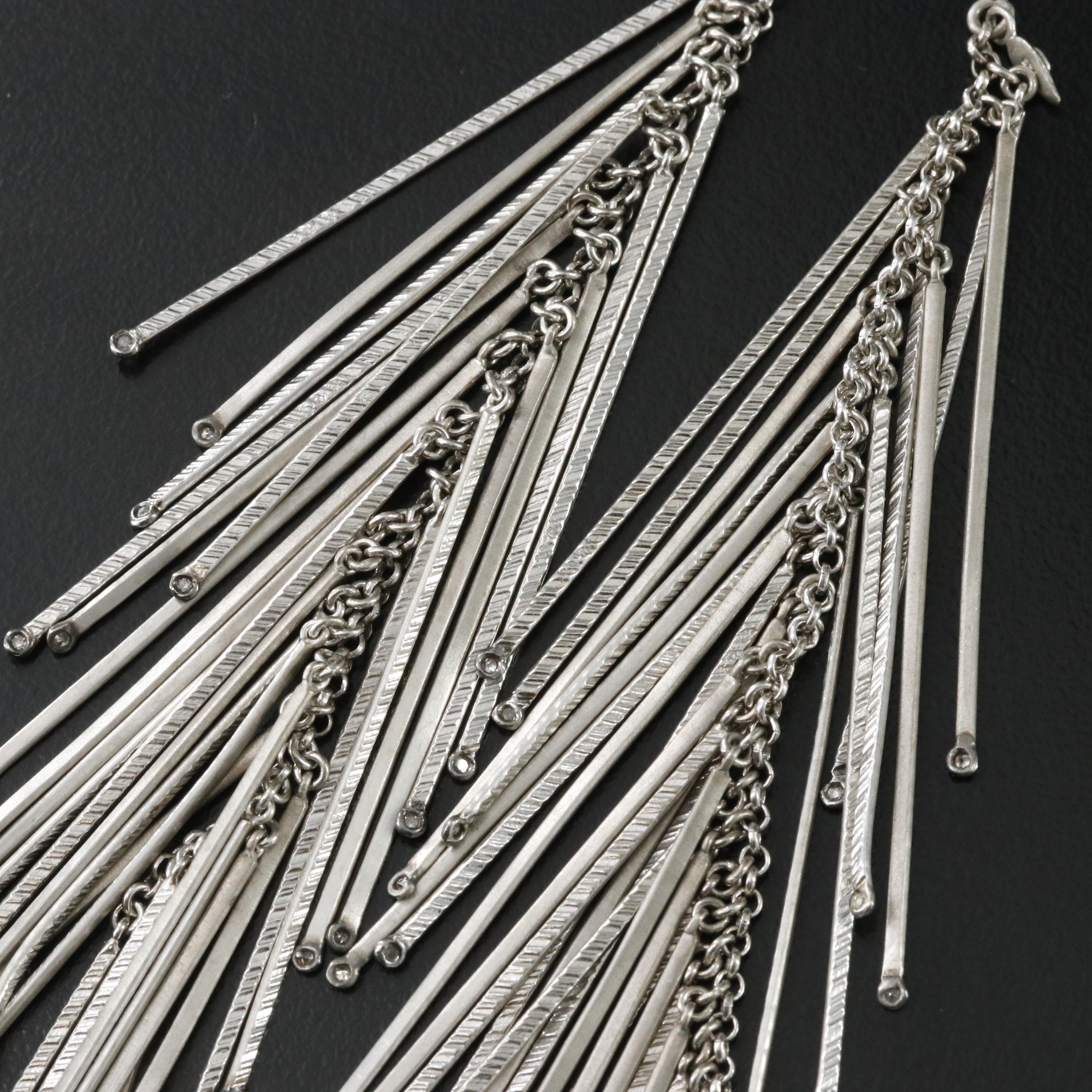 Sterling Tassel Earrings with Diamond Accents Attributed to Coomi