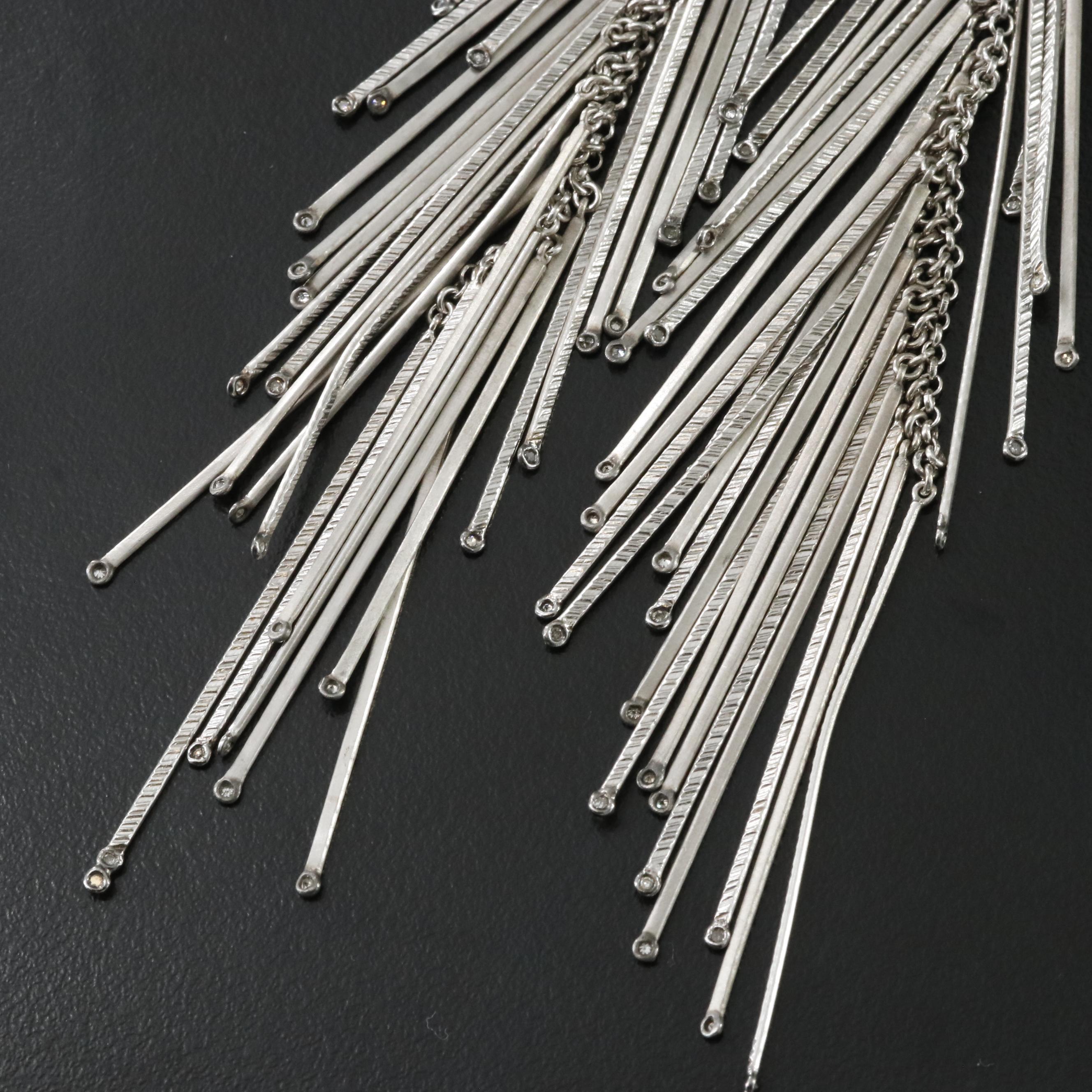 Sterling Tassel Earrings with Diamond Accents Attributed to Coomi