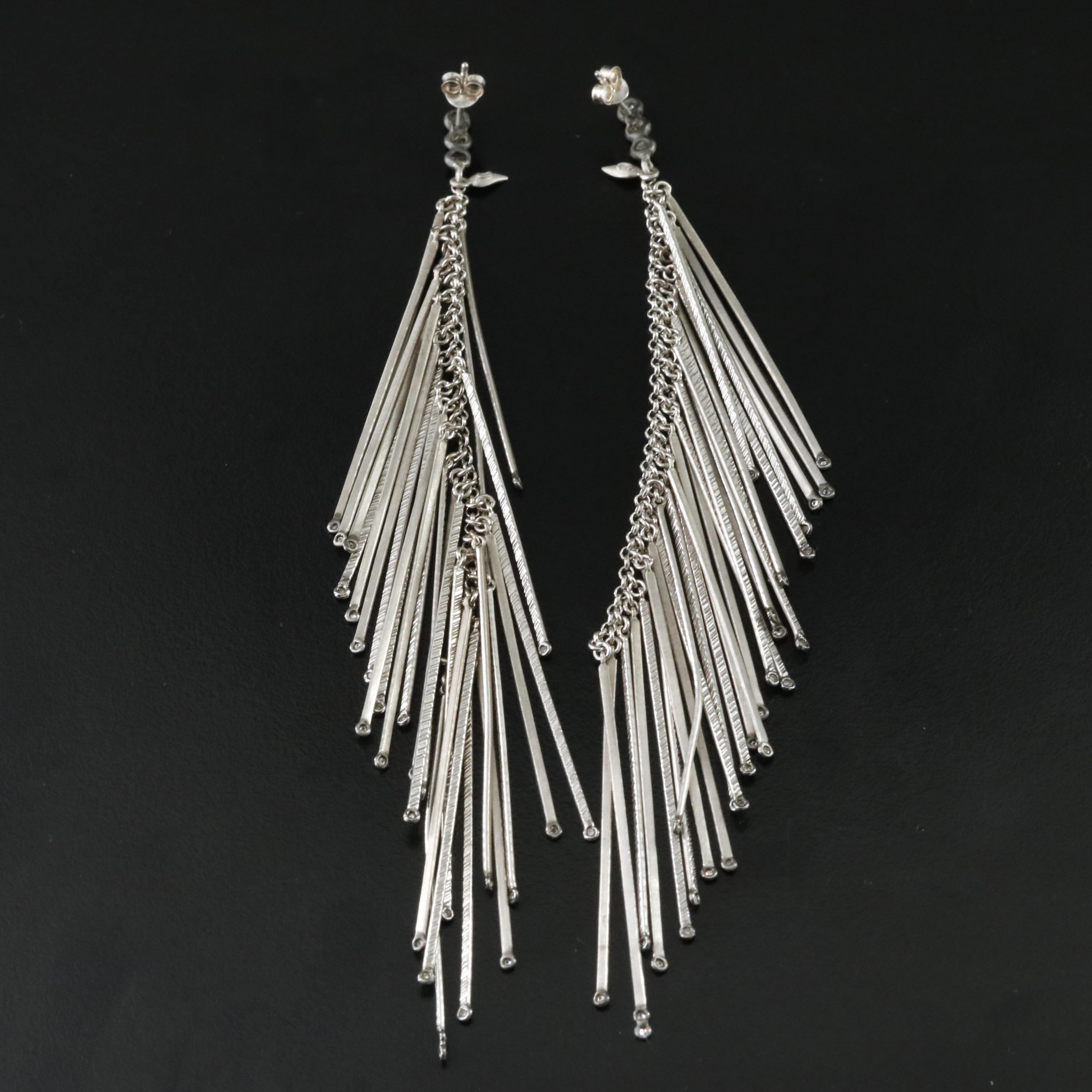 Sterling Tassel Earrings with Diamond Accents Attributed to Coomi
