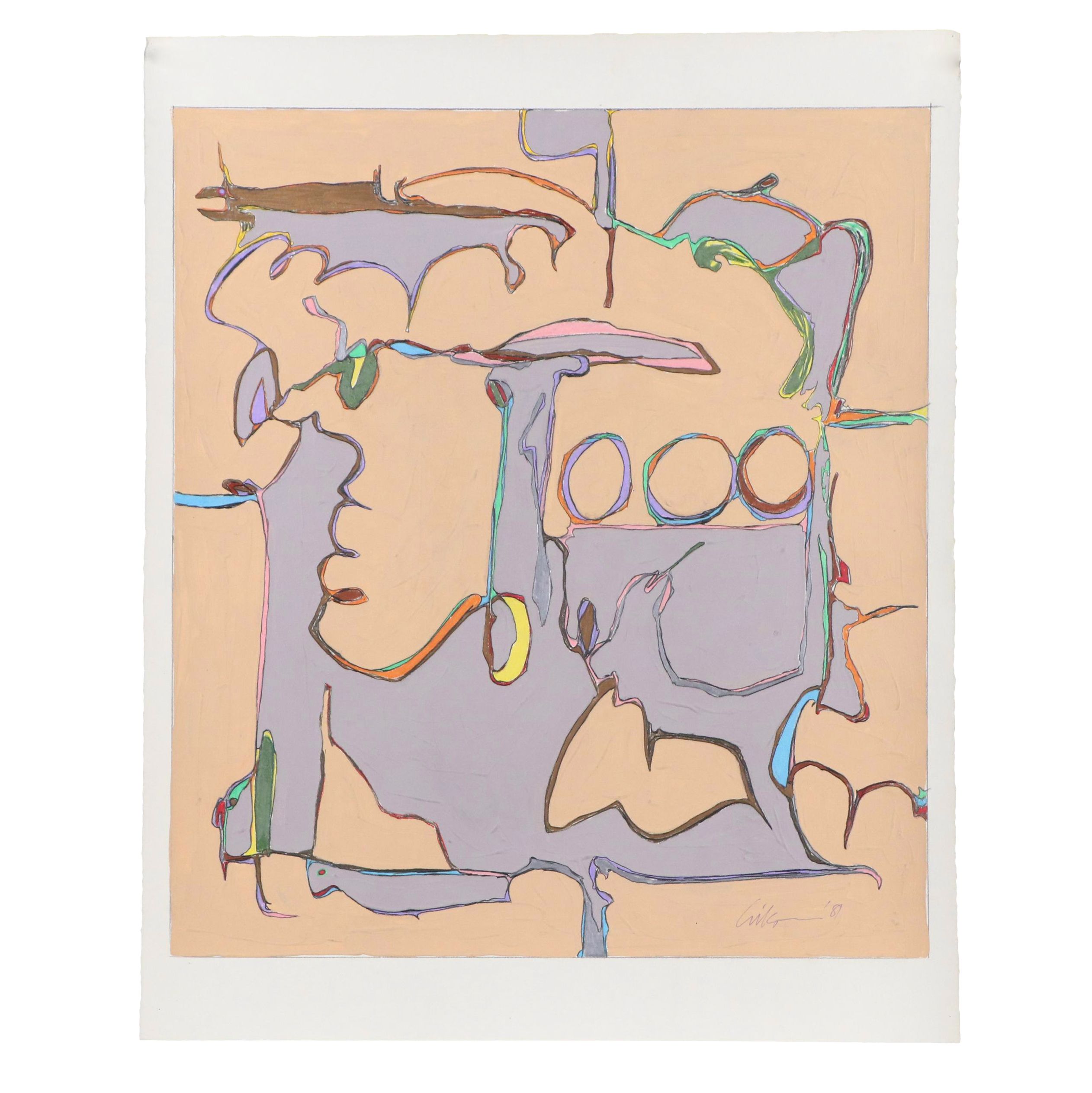 Harry Hilson Abstract Mixed Media Composition, 1981