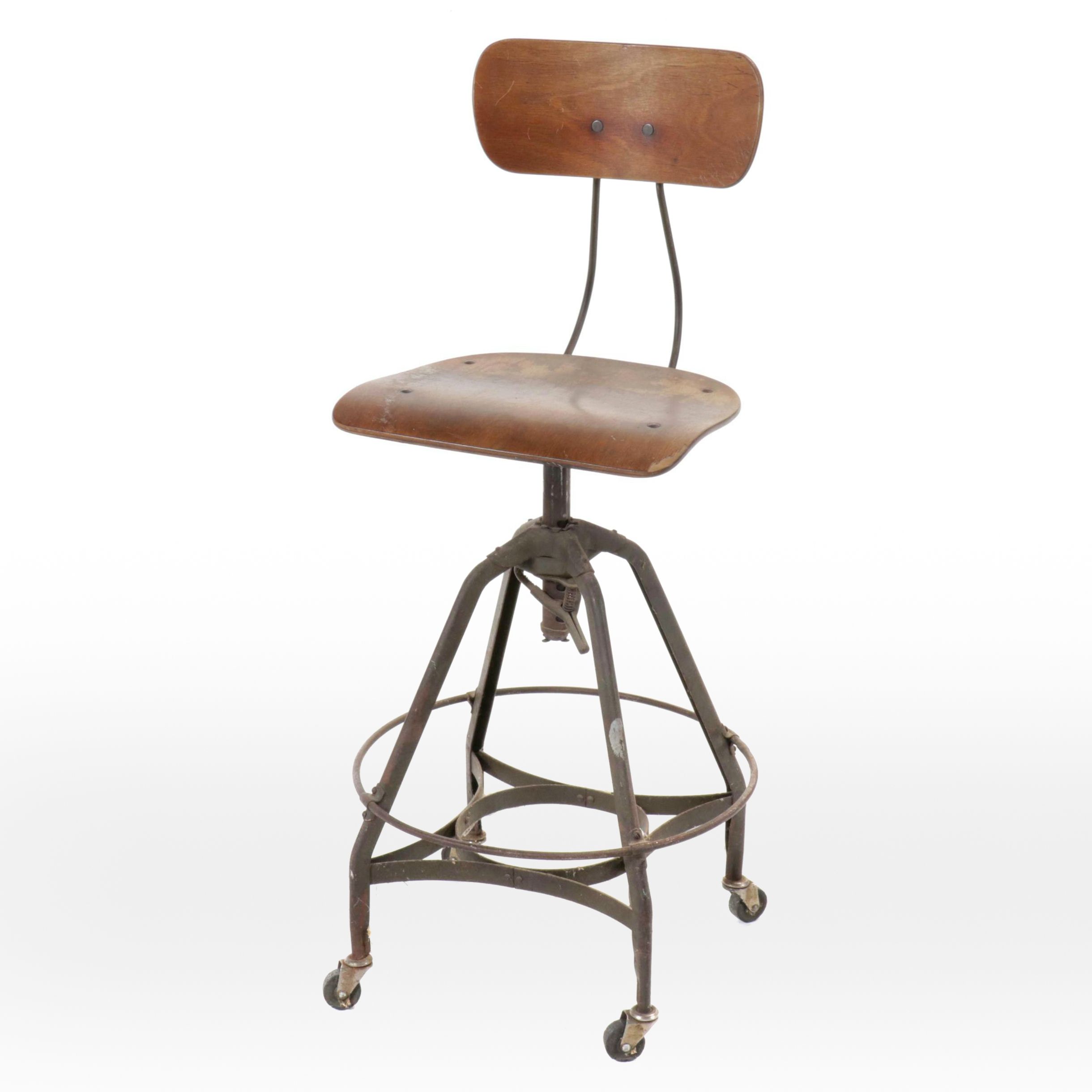 The Toledo Metal Furniture Co. Plywood and Metal Drafting Stool