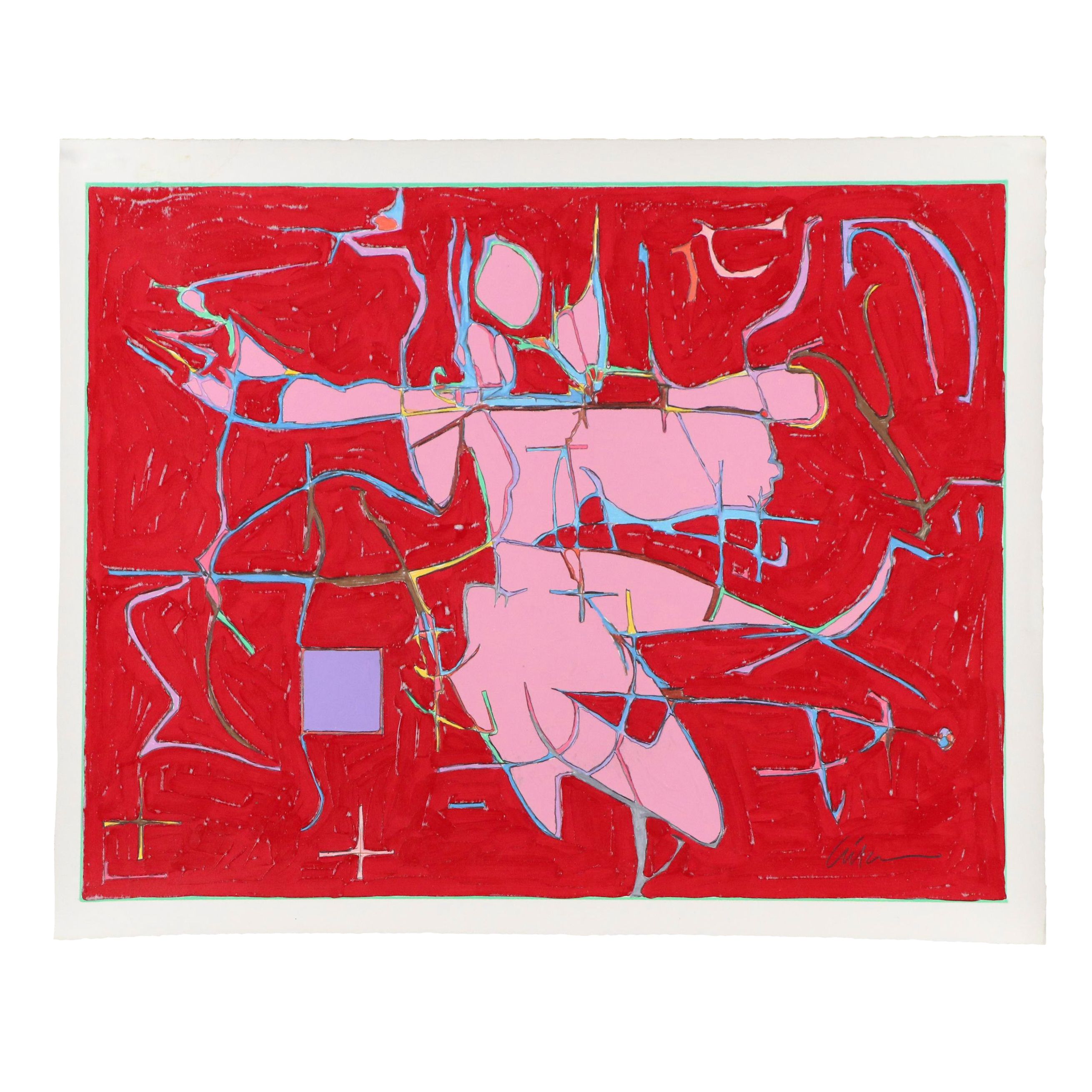 Harry Hilson Abstract Mixed Media Composition, Circa 1980