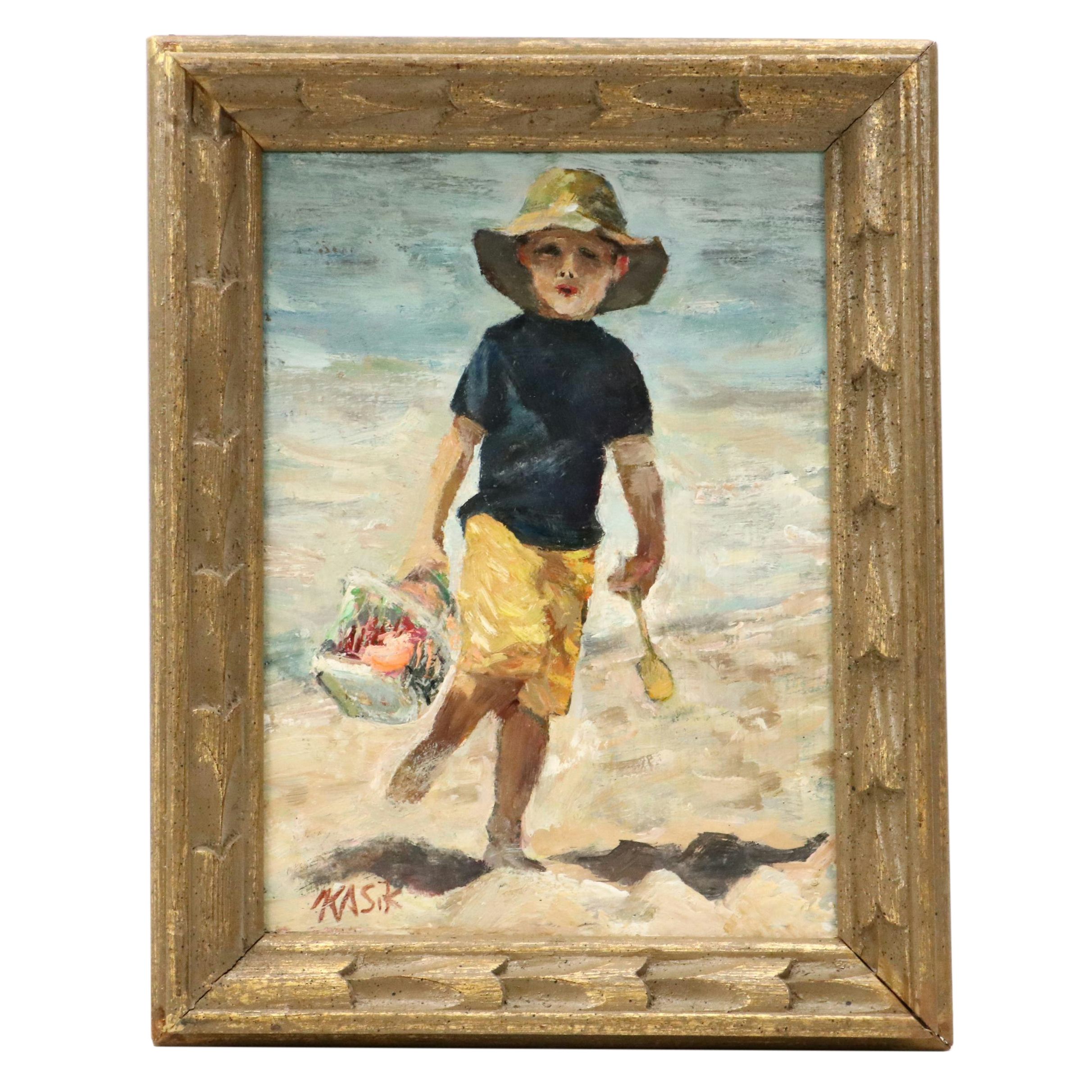 Kevin Kasik Oil Painting of Impressionist Style Seaside Scene, Late 20th Century