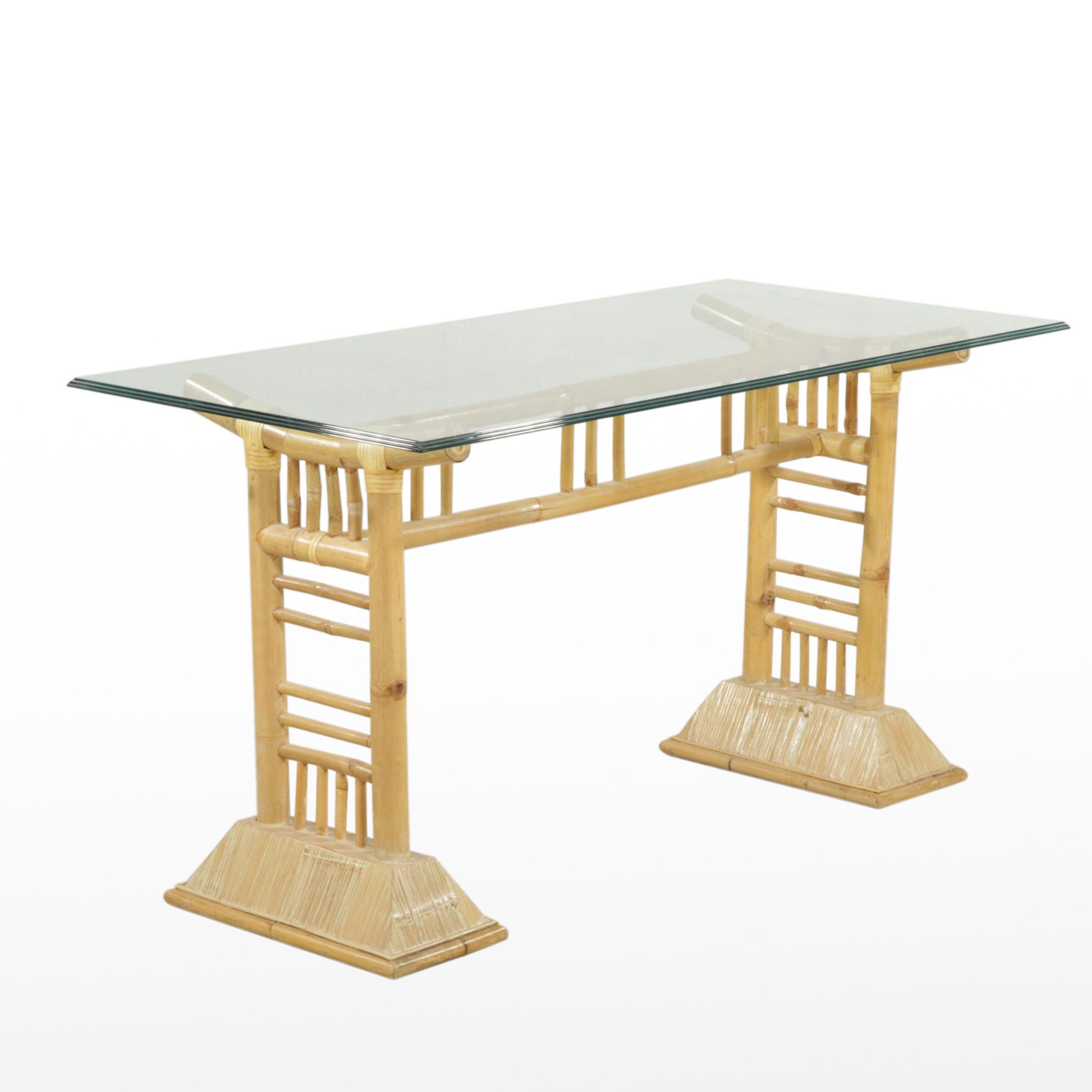 Bamboo Hall Table with Glass Top