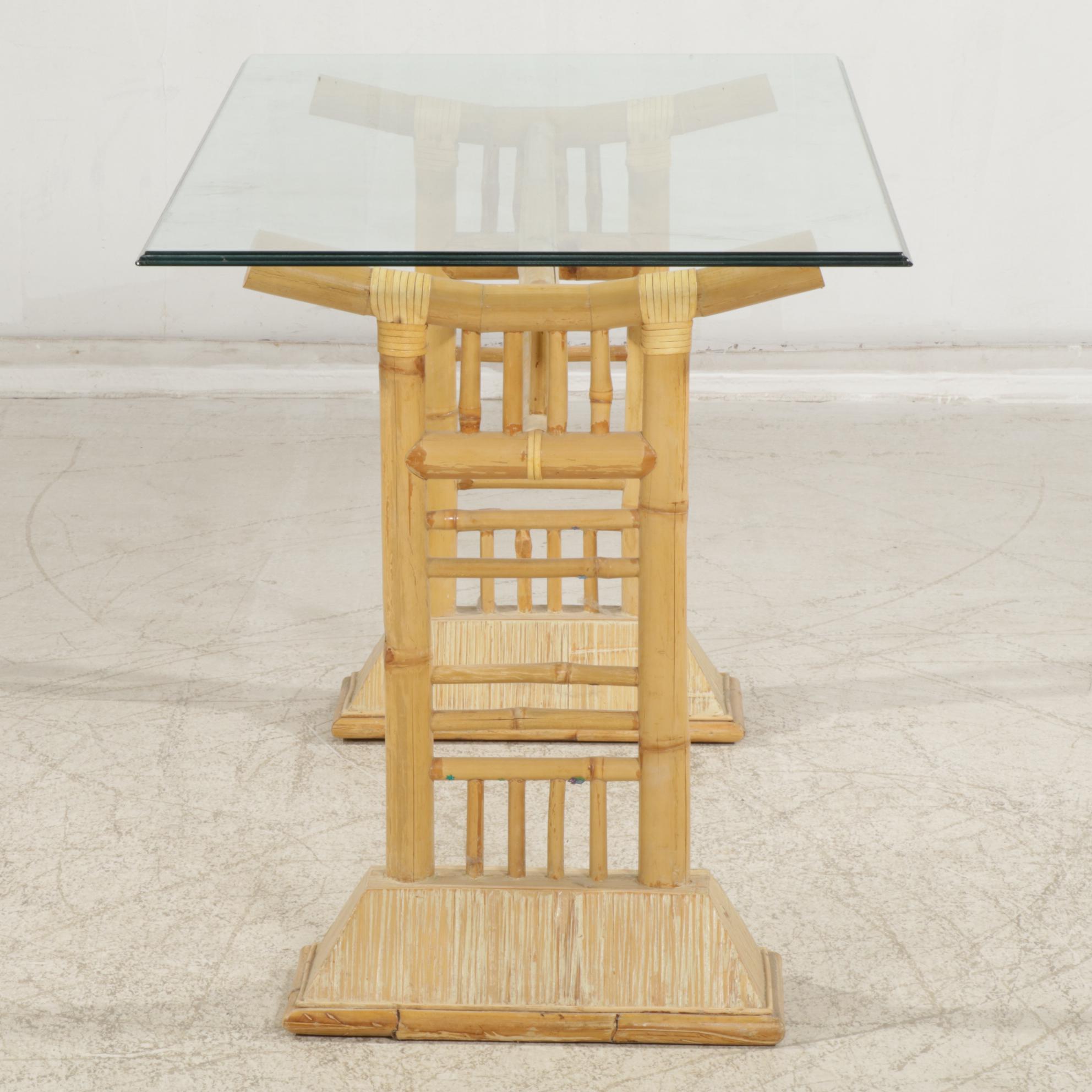 Bamboo Hall Table with Glass Top