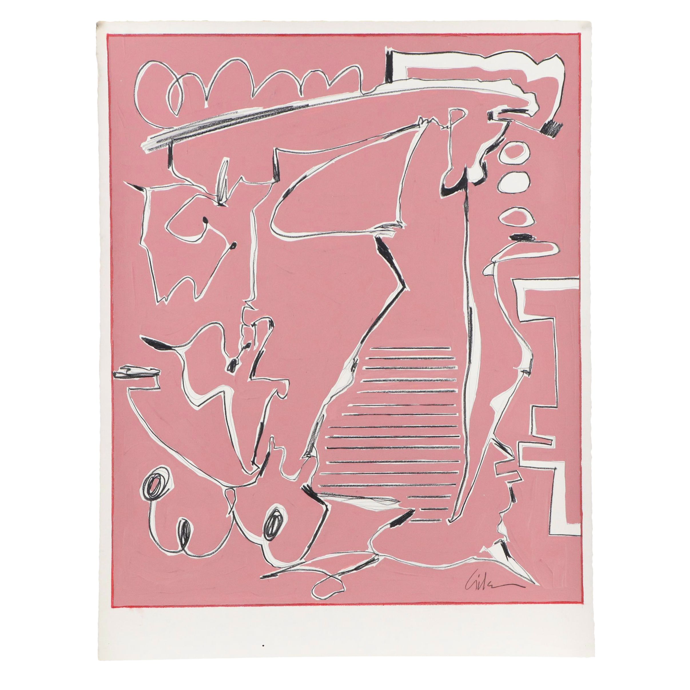 Harry Hilson Abstract Mixed Media Composition, Circa 1980