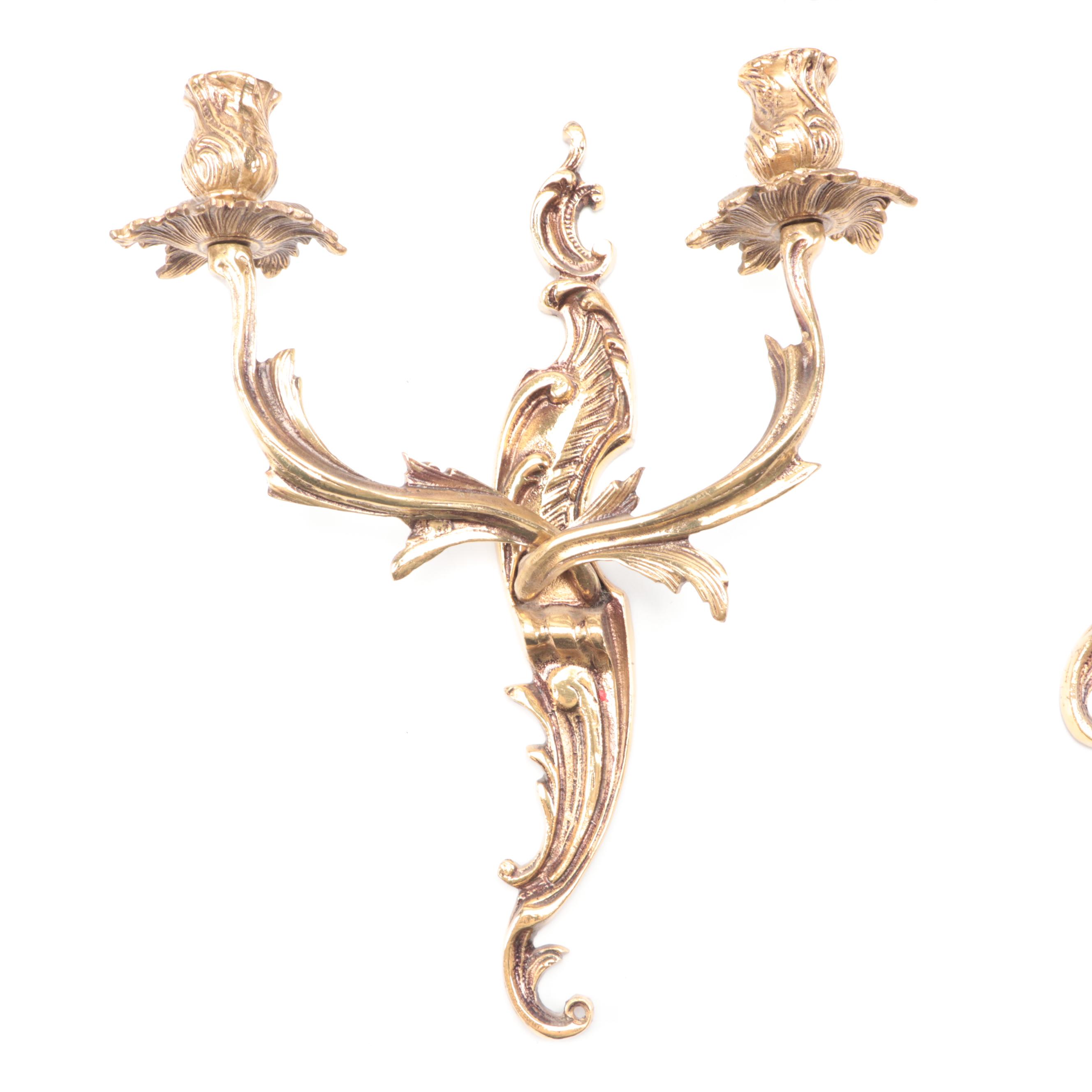 Lou Ehrlich Brass Candle Wall Sconces with Other Brass Table Accessories