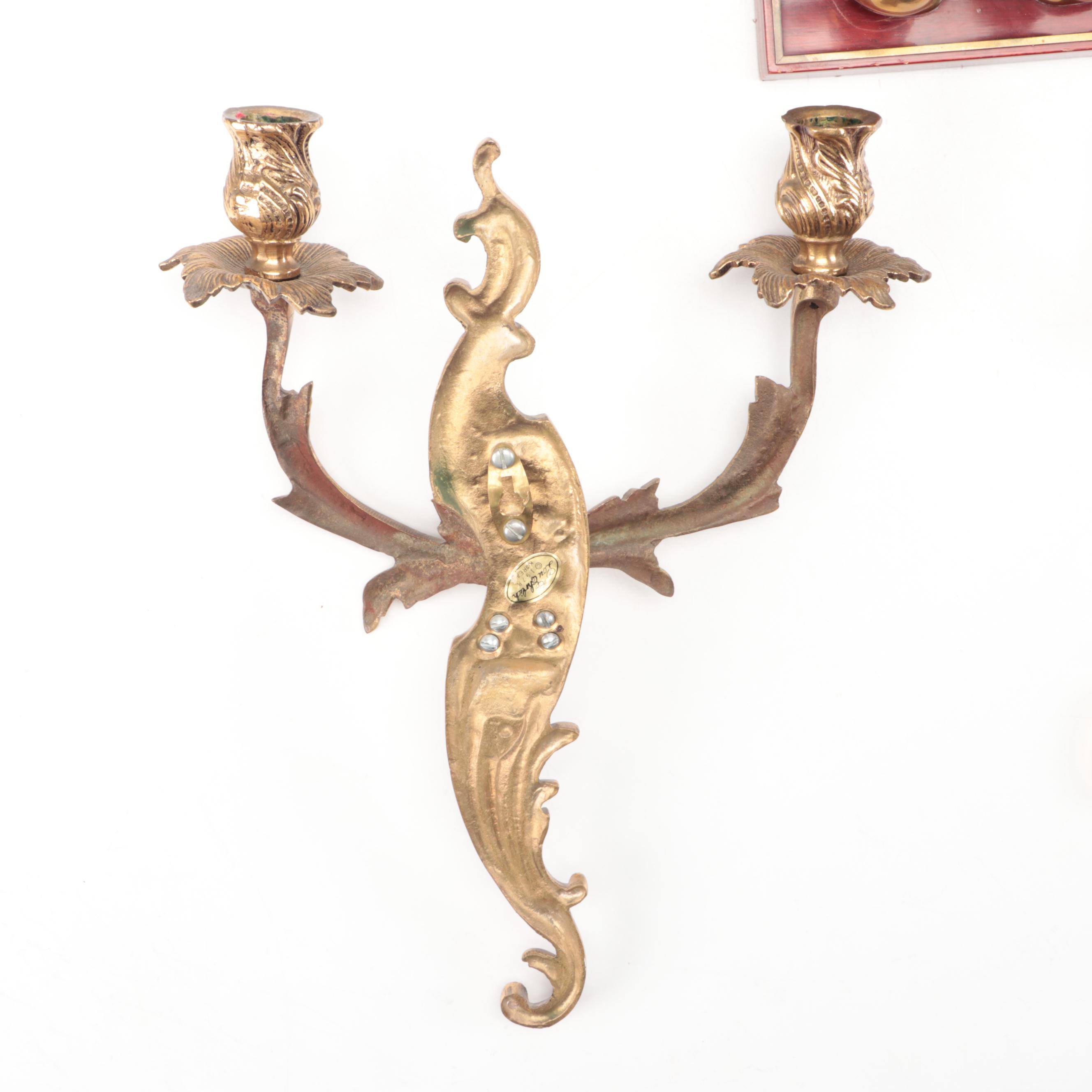 Lou Ehrlich Brass Candle Wall Sconces with Other Brass Table Accessories
