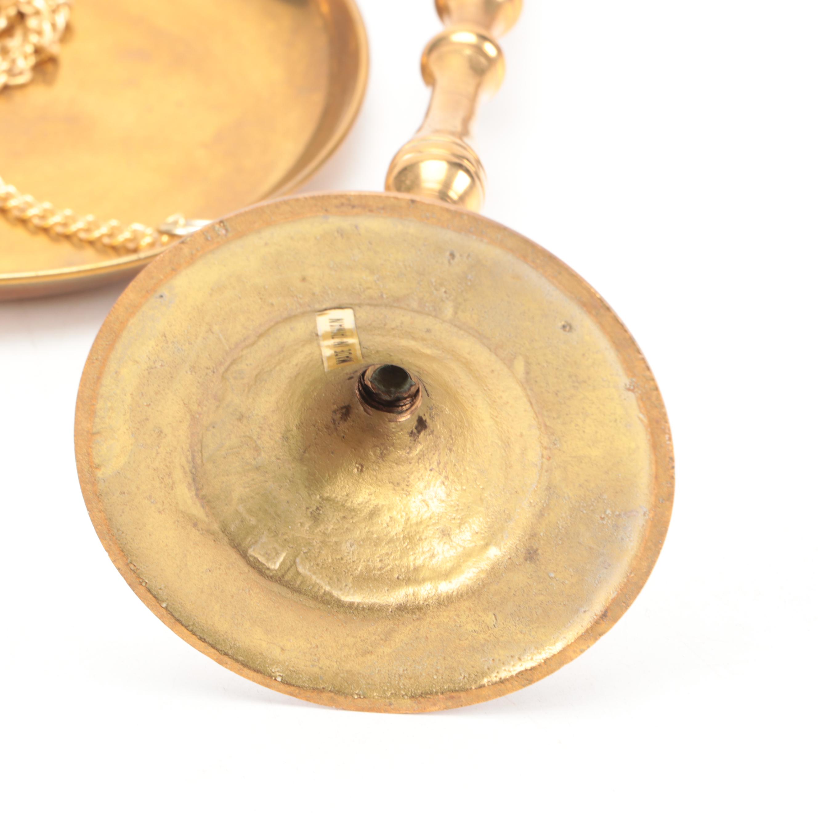 Lou Ehrlich Brass Candle Wall Sconces with Other Brass Table Accessories