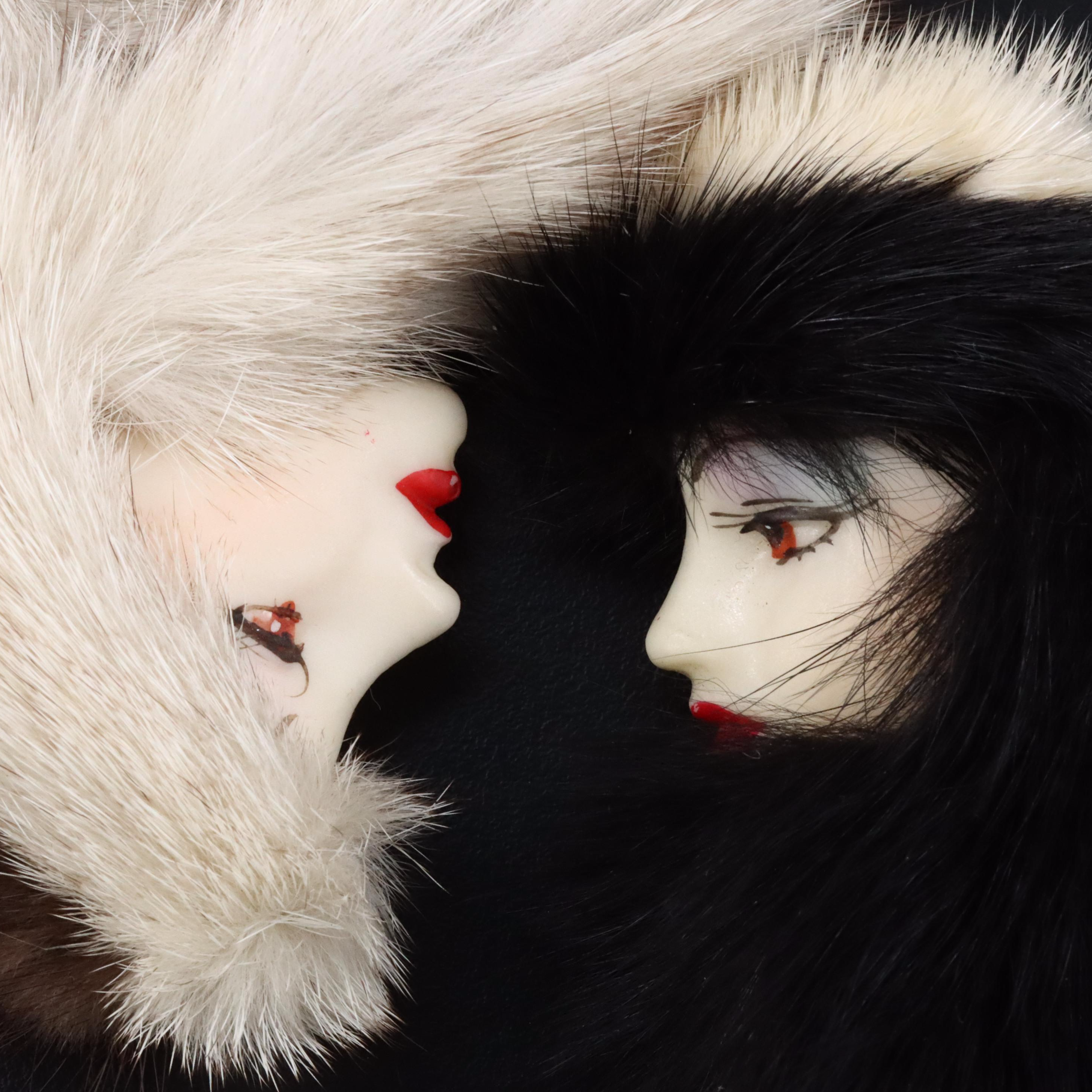 Vintage Fur and Ceramic Painted Women Brooches