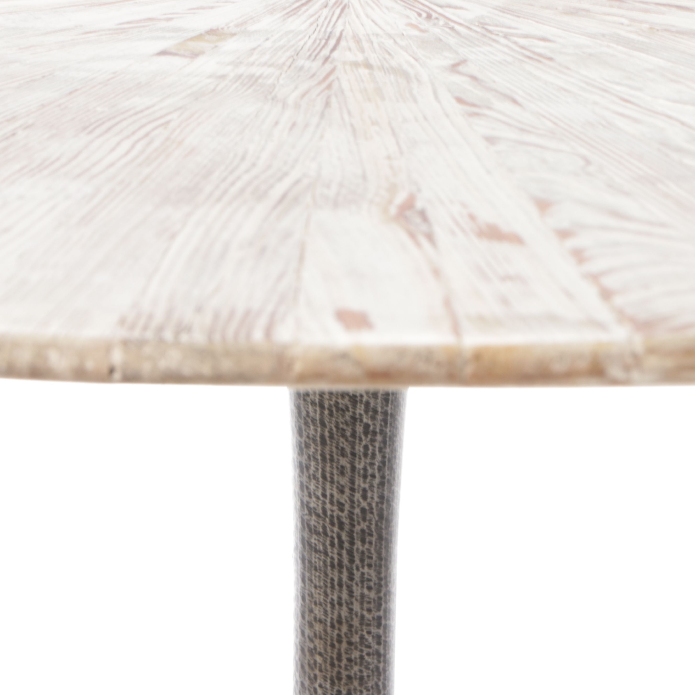 Contemporary Dining Table with White Washed Wooden Top & Hammered Metal Base