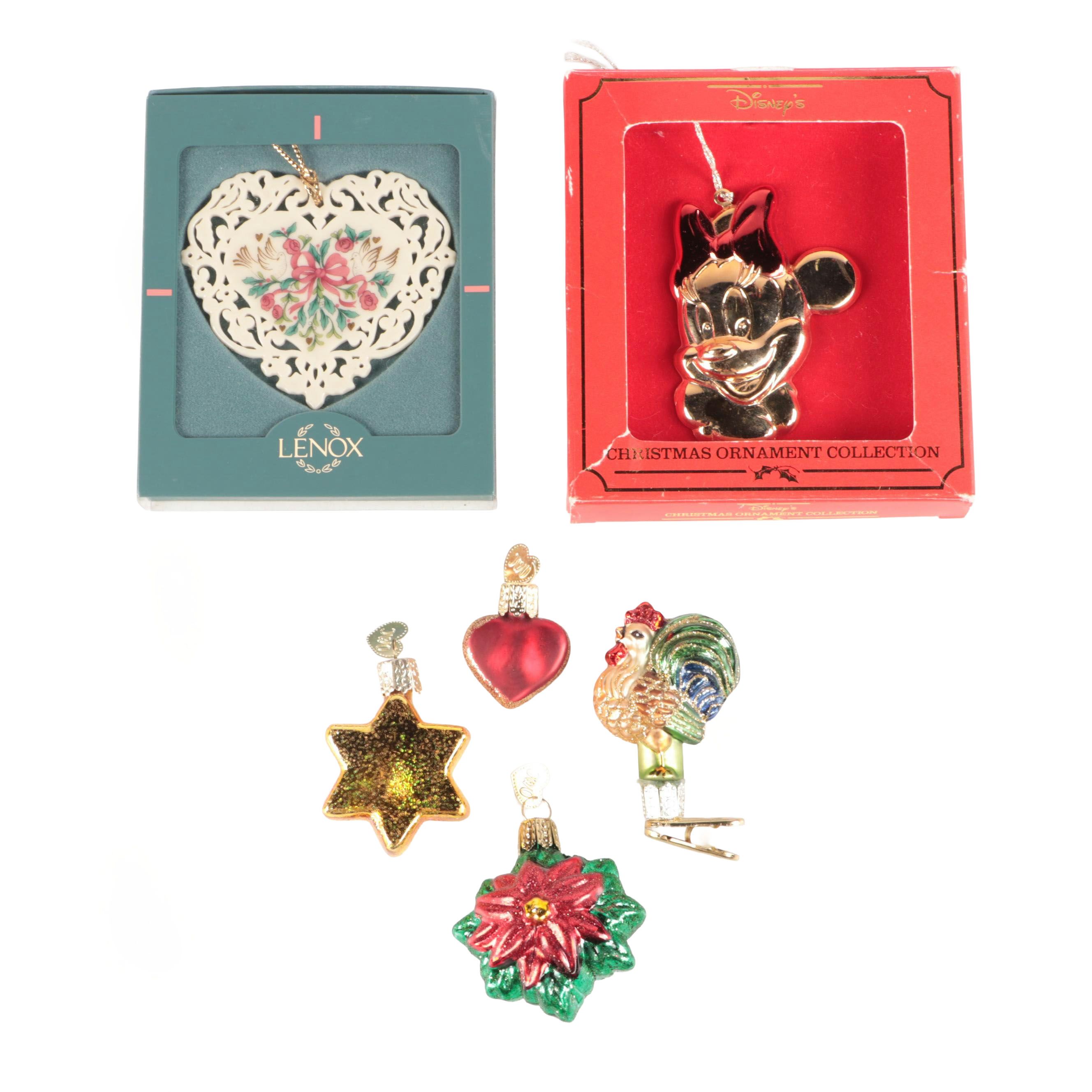 Lenox Porcelain Heart with Disney and Other Glass Ornaments