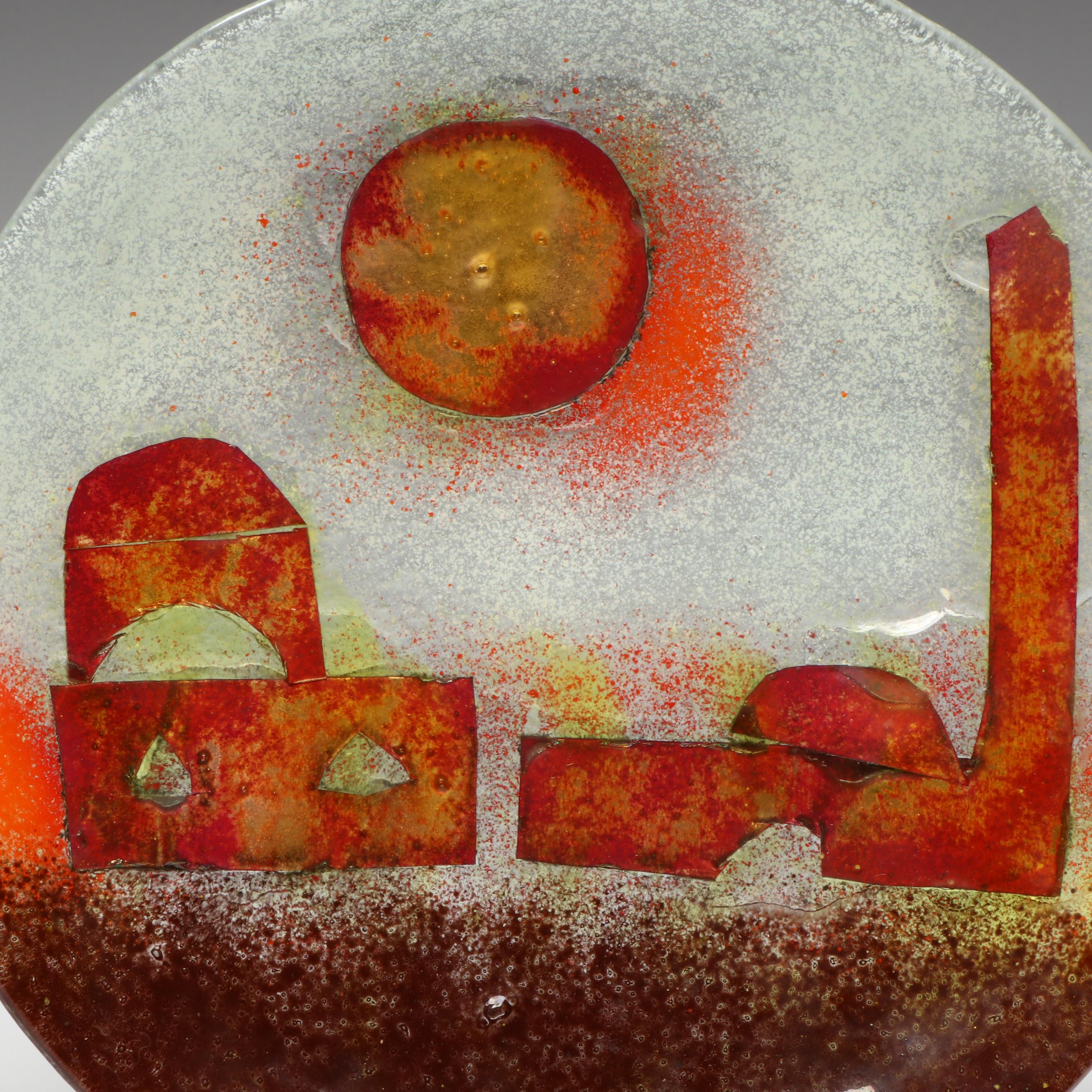 Hanna Bahral Fused Glass Decorative Plate Depicting Jerusalem with Vase