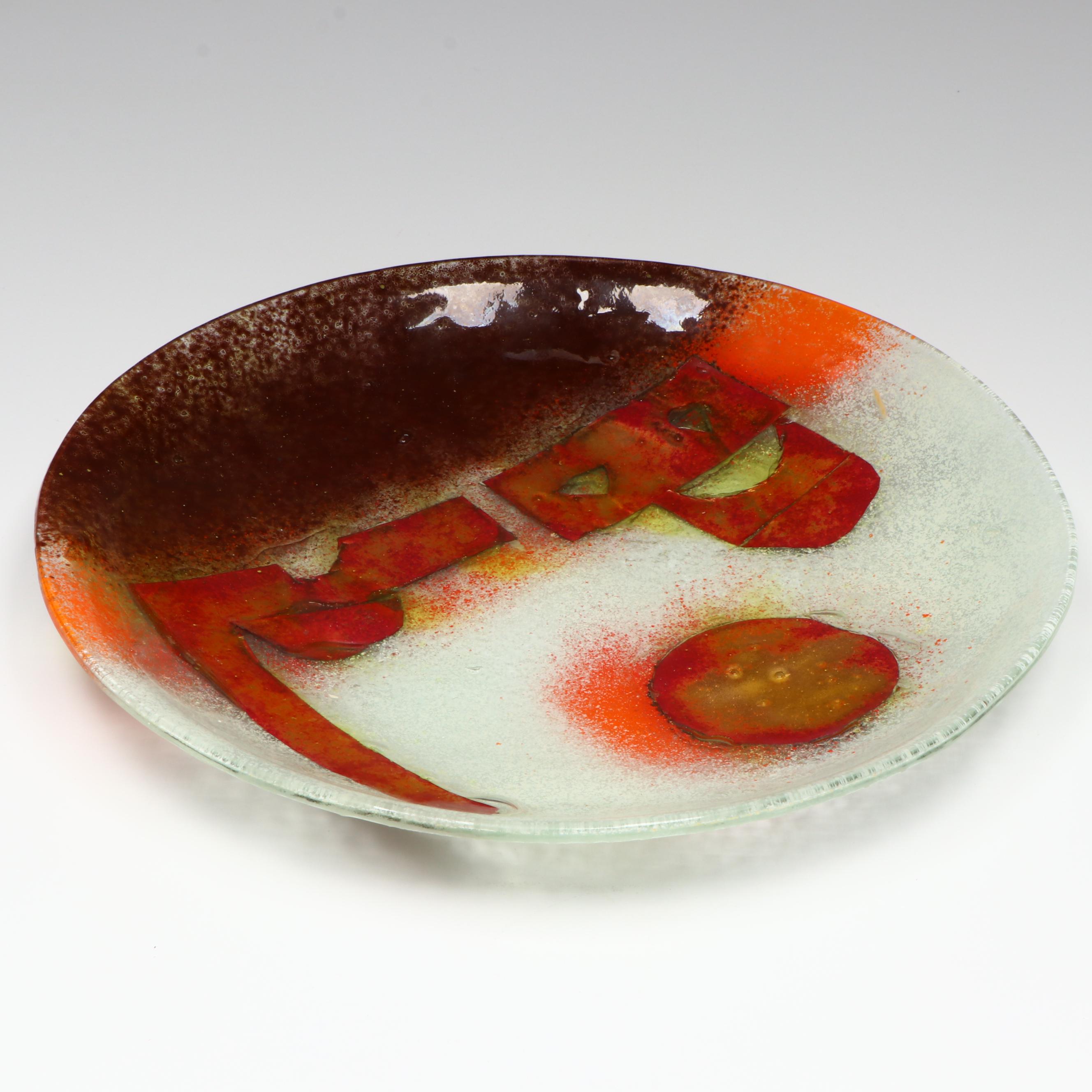 Hanna Bahral Fused Glass Decorative Plate Depicting Jerusalem with Vase