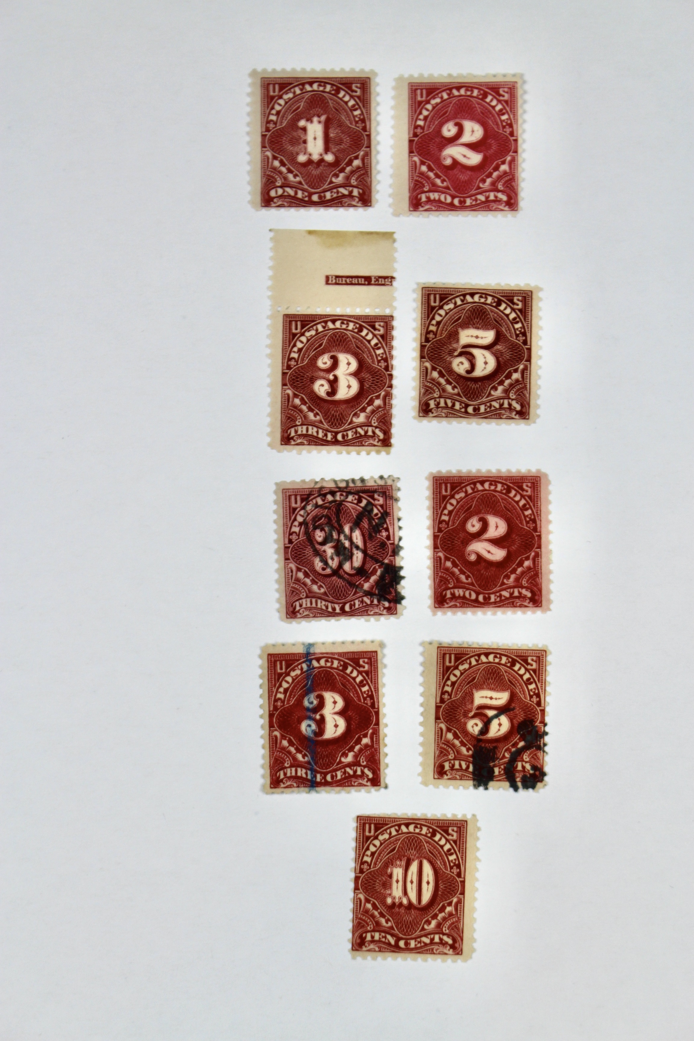 Nine Early U.S. Postage Due Stamps