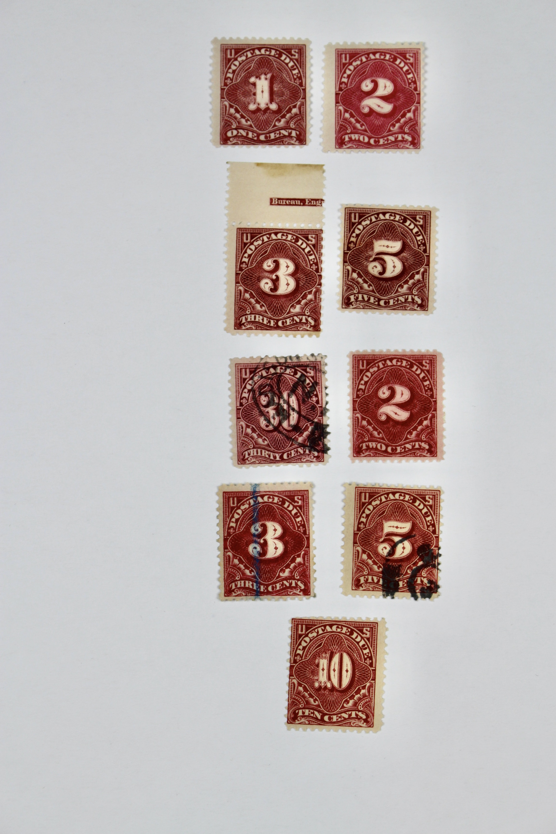 Nine Early U.S. Postage Due Stamps
