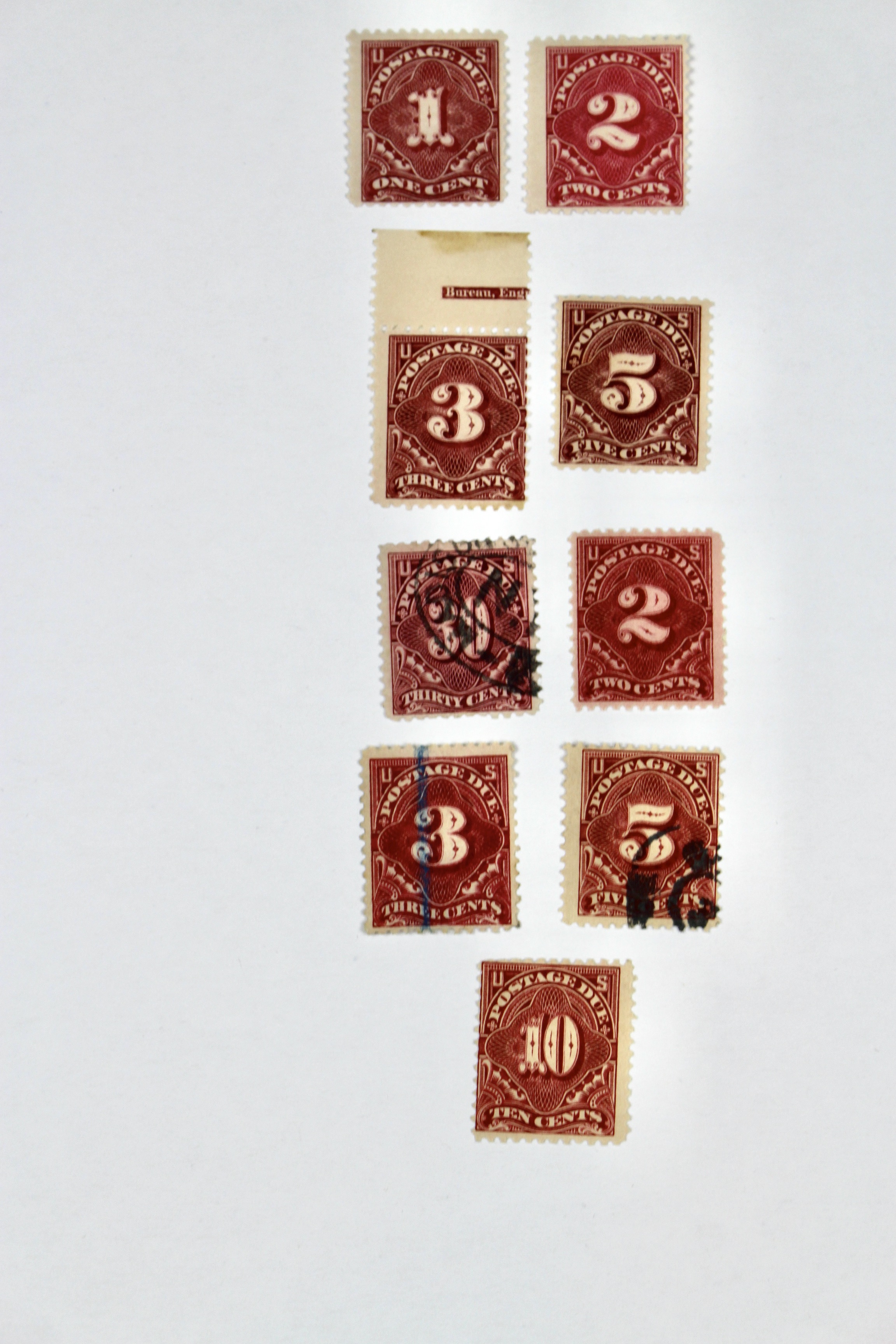 Nine Early U.S. Postage Due Stamps