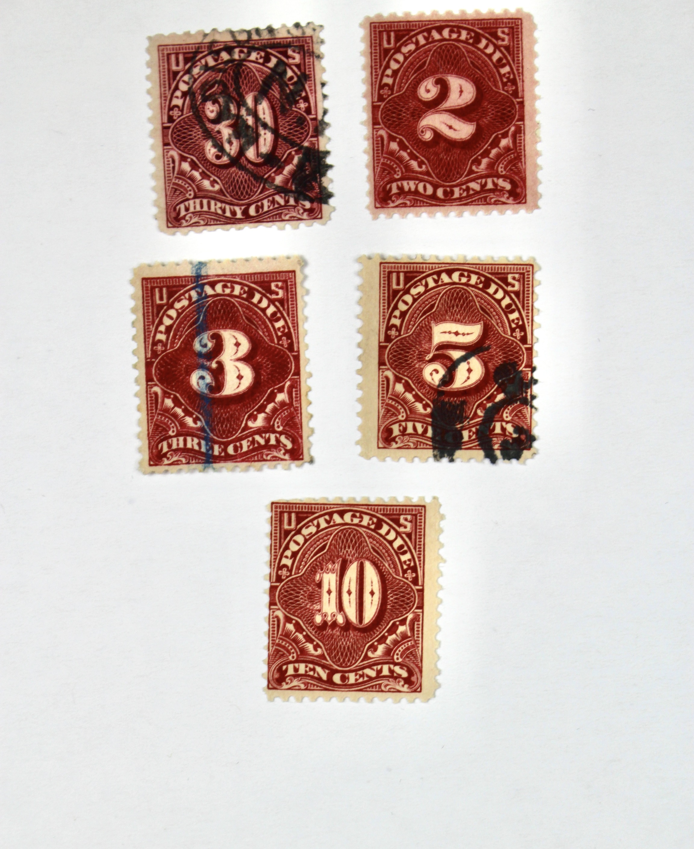 Nine Early U.S. Postage Due Stamps