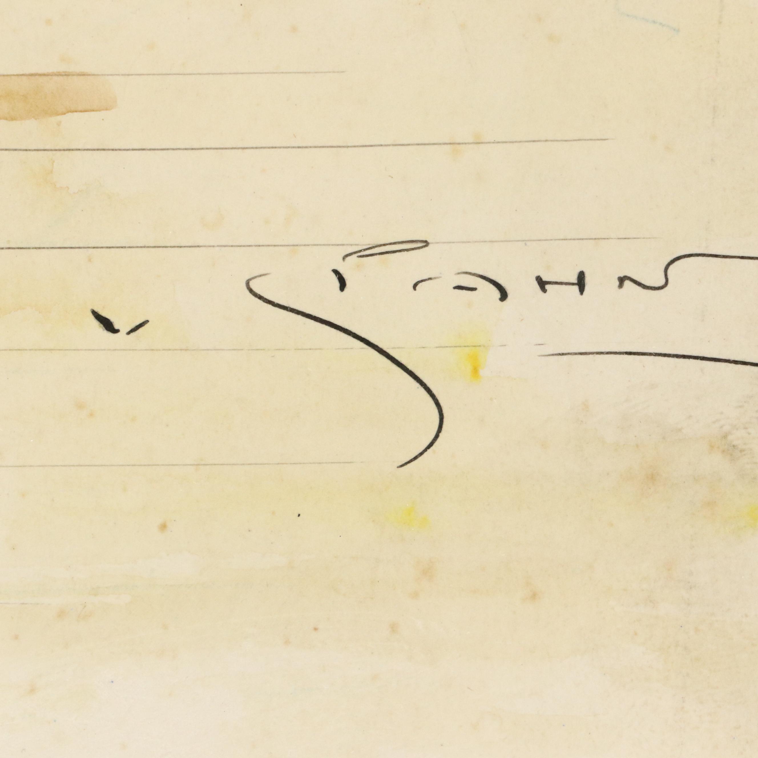 V. Spahn Ink and Watercolor Drawing of Showgirls in Dressing Room