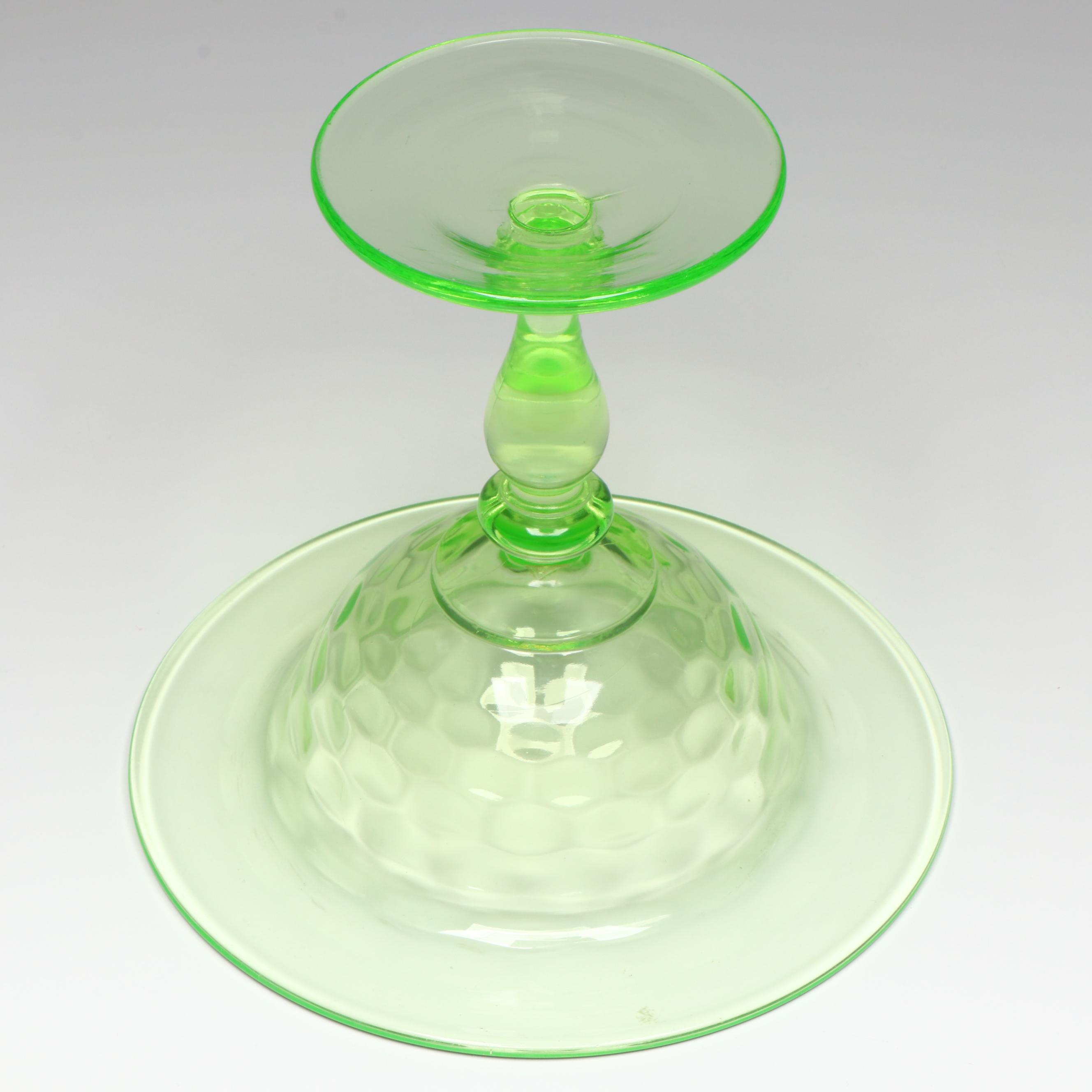 Fenton "Hobnail Topaz" Uranium Glass Candle Holder with Other Candy Dish