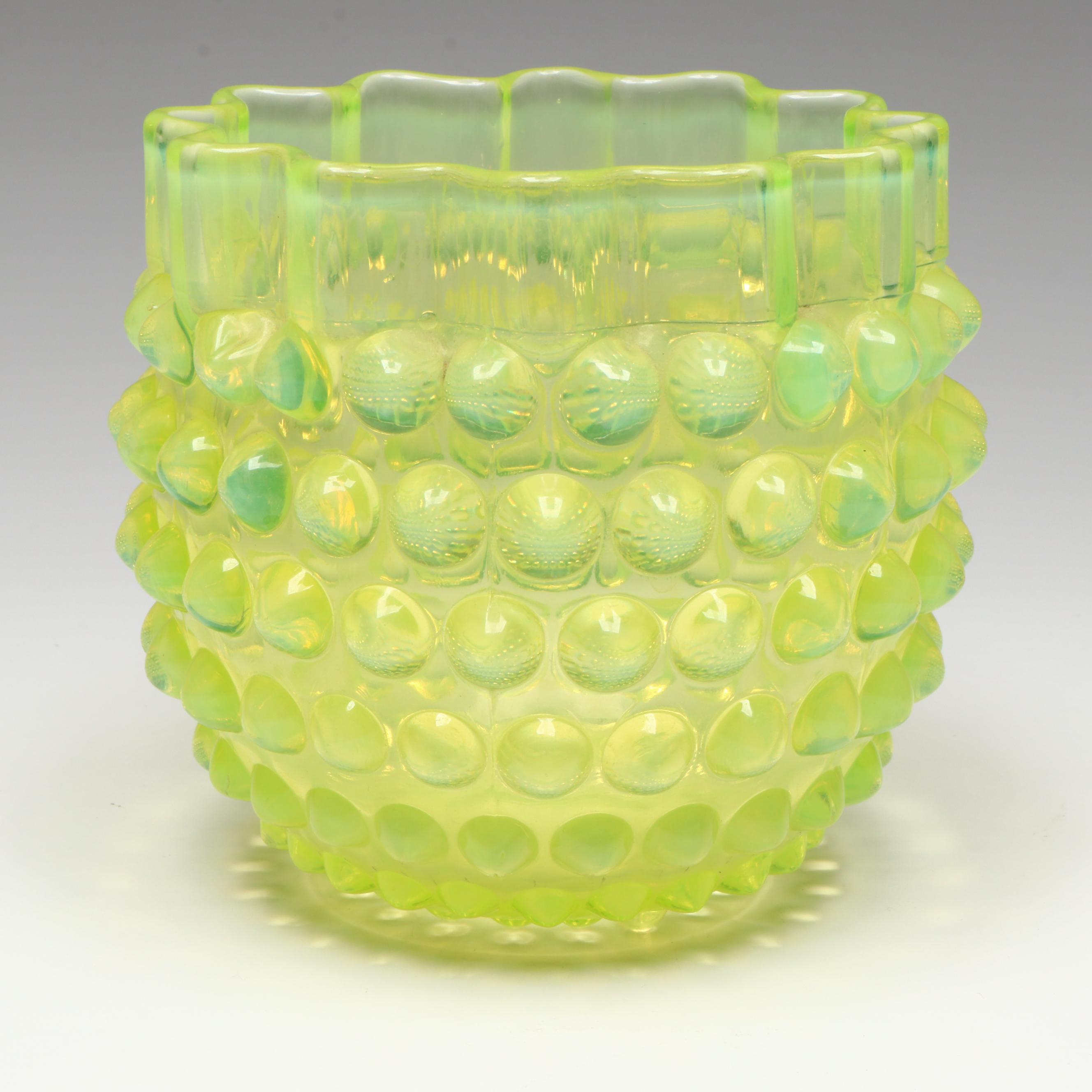 Fenton "Hobnail Topaz" Uranium Glass Candle Holder with Other Candy Dish