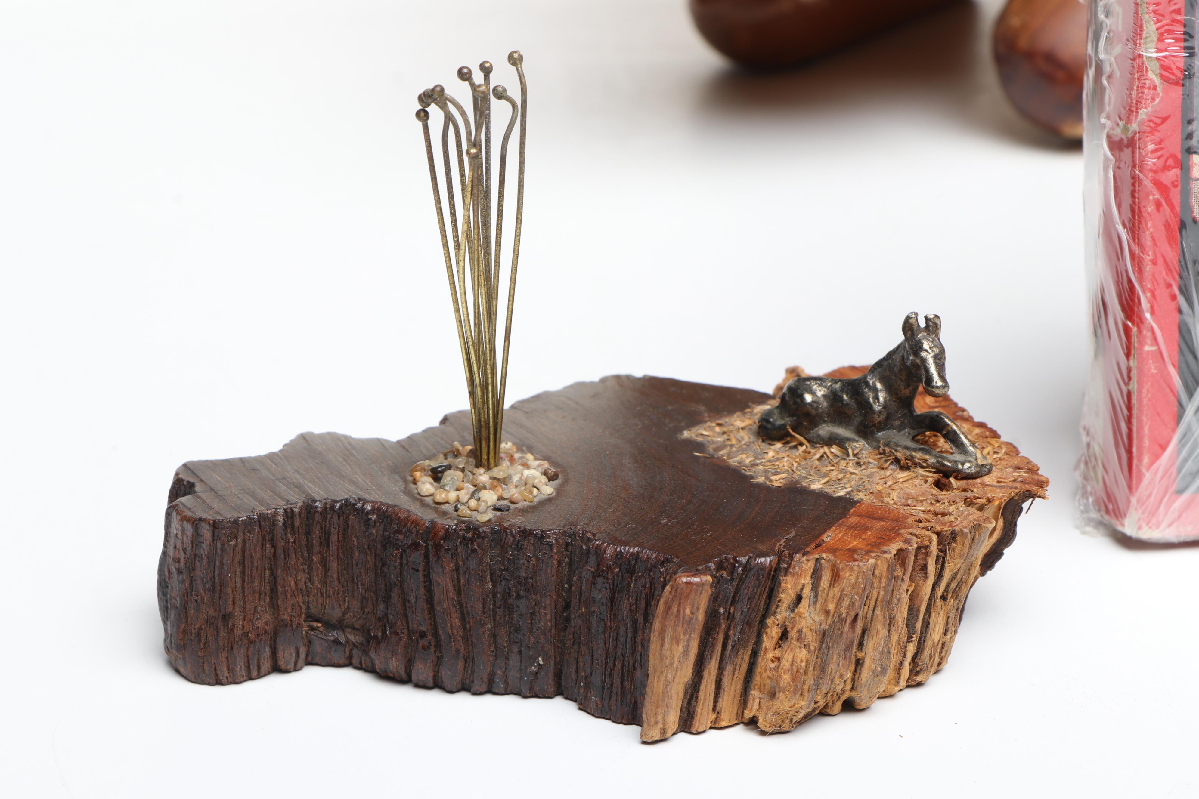 Wooden Pig Sculpture with Other Decor, Mid to Late 20th Century