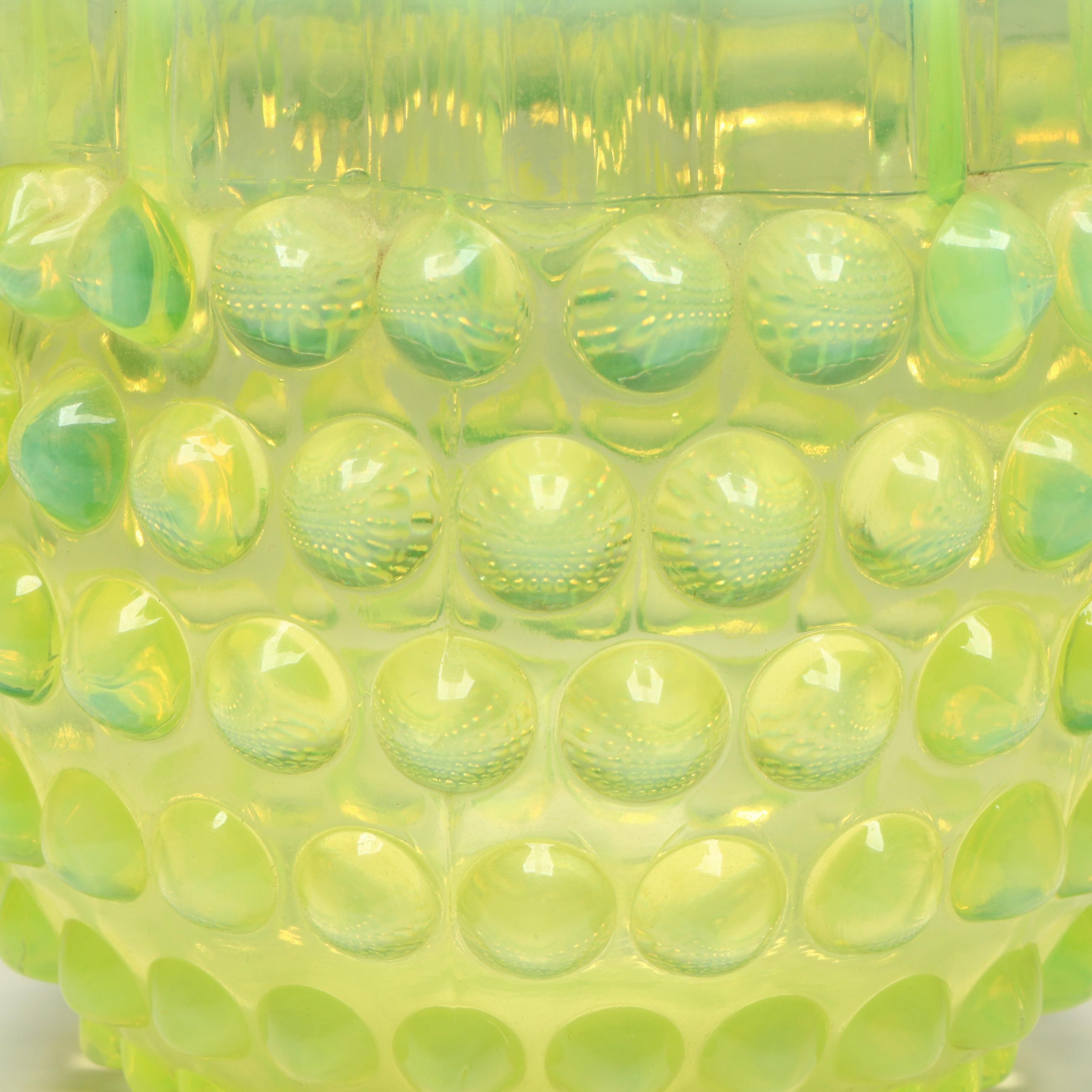 Fenton "Hobnail Topaz" Uranium Glass Candle Holder with Other Candy Dish