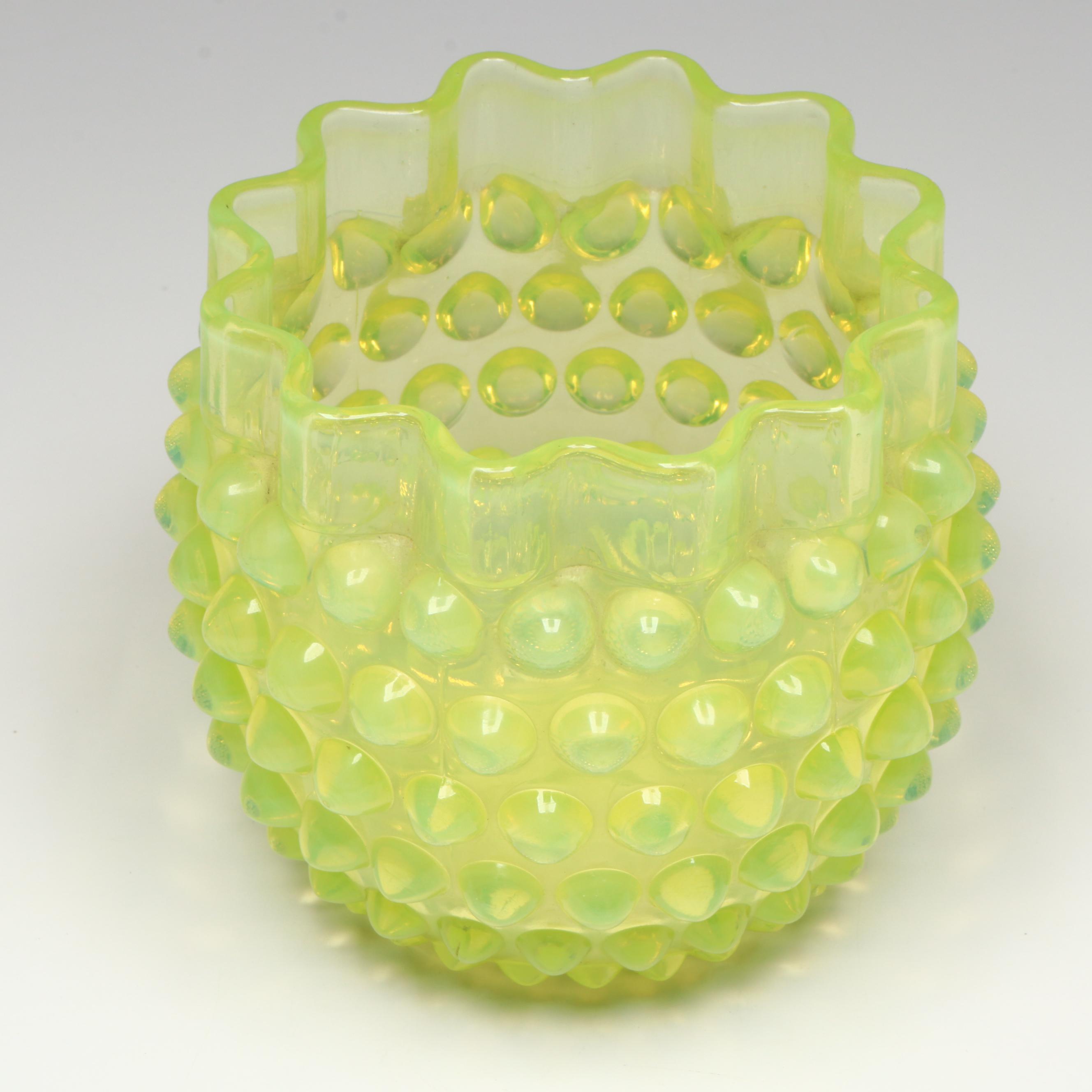Fenton "Hobnail Topaz" Uranium Glass Candle Holder with Other Candy Dish