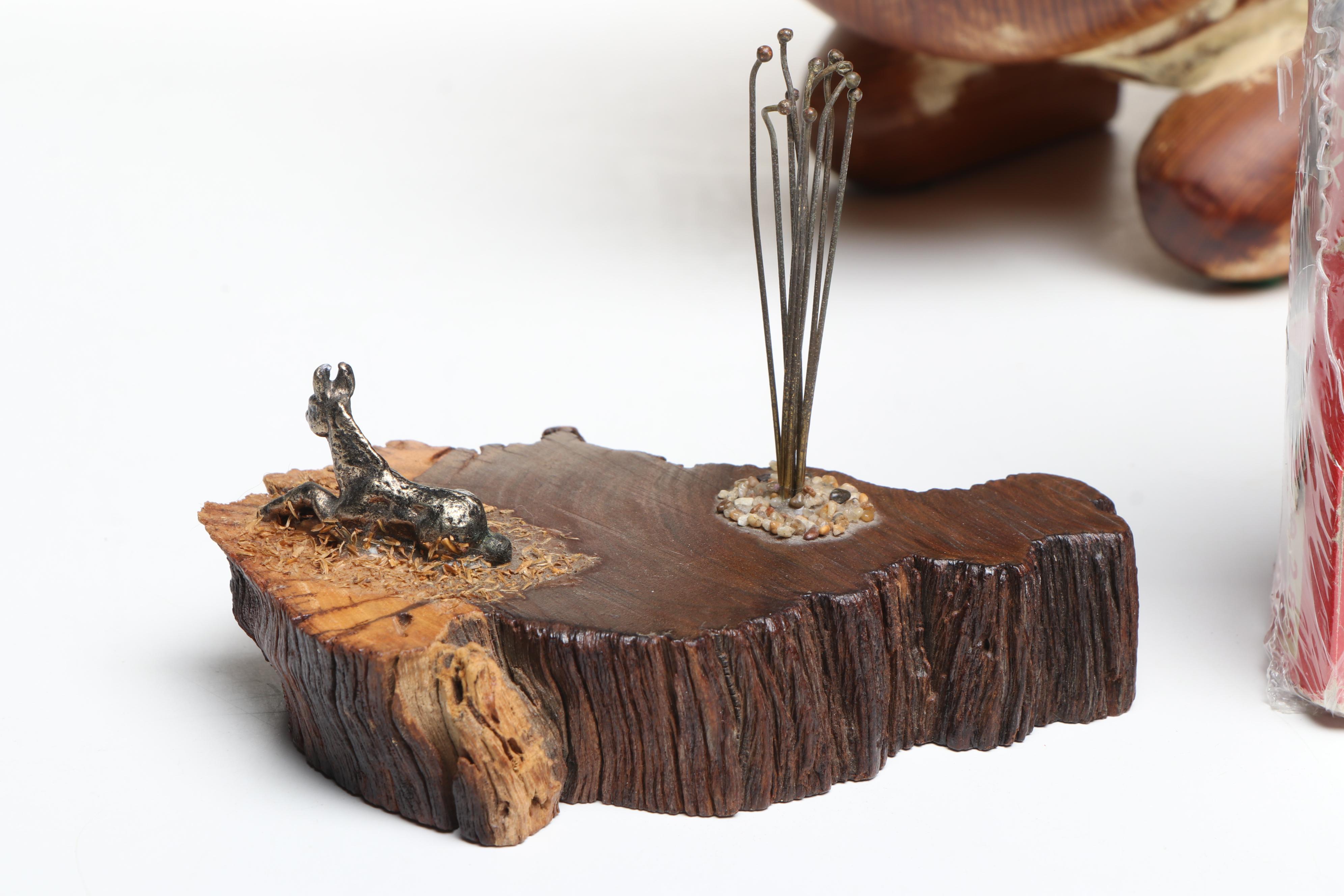 Wooden Pig Sculpture with Other Decor, Mid to Late 20th Century