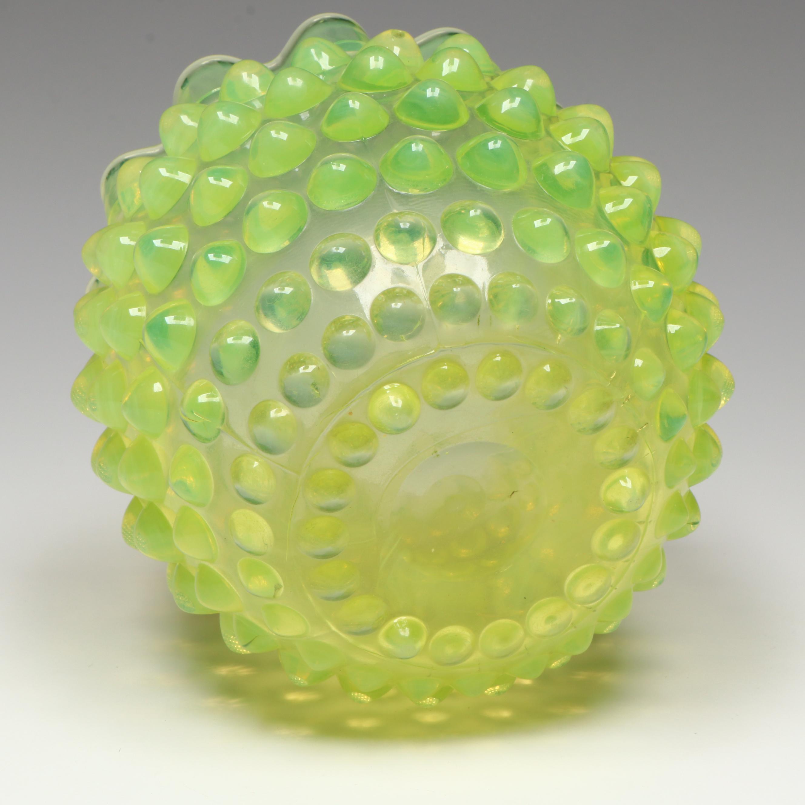 Fenton "Hobnail Topaz" Uranium Glass Candle Holder with Other Candy Dish