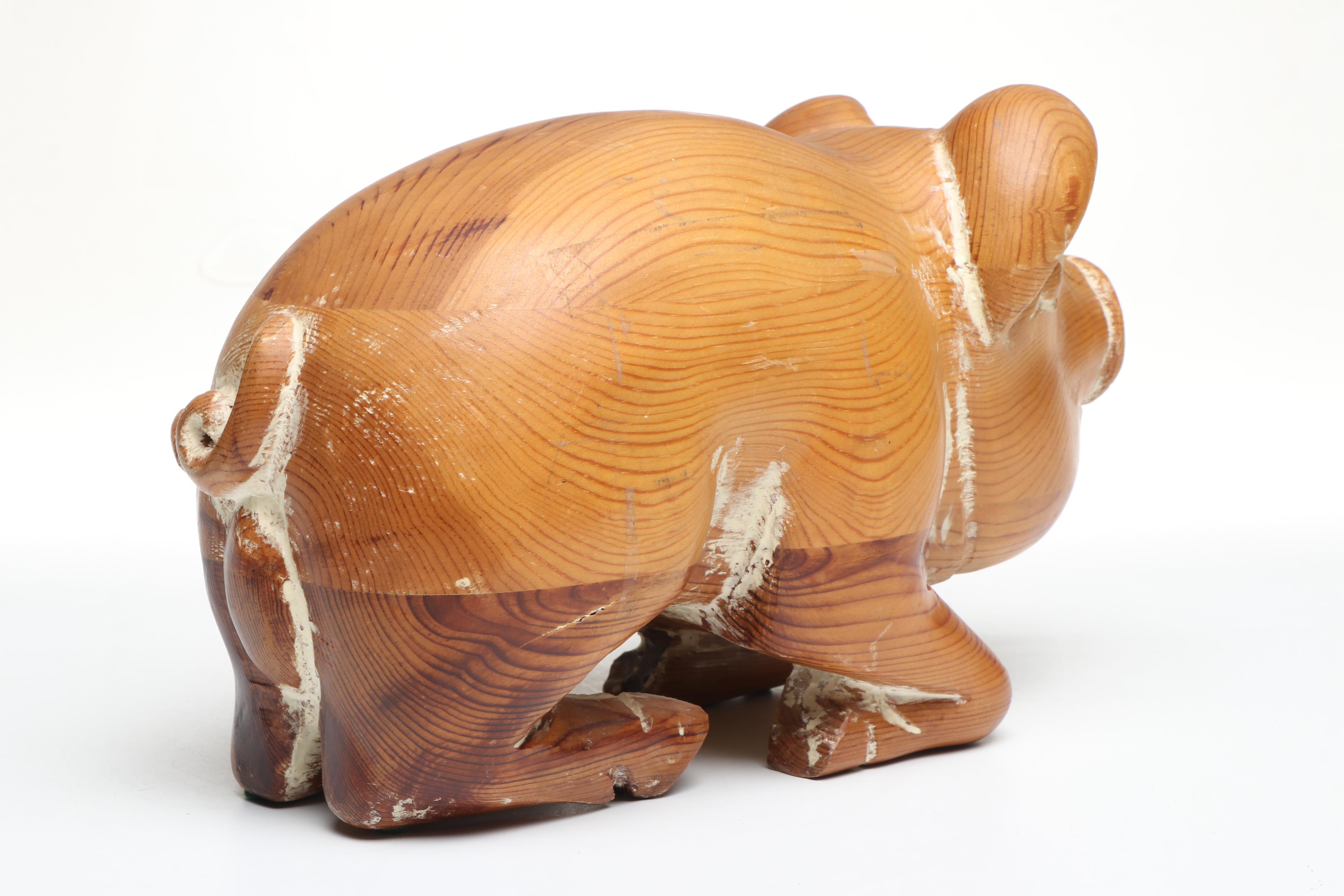 Wooden Pig Sculpture with Other Decor, Mid to Late 20th Century