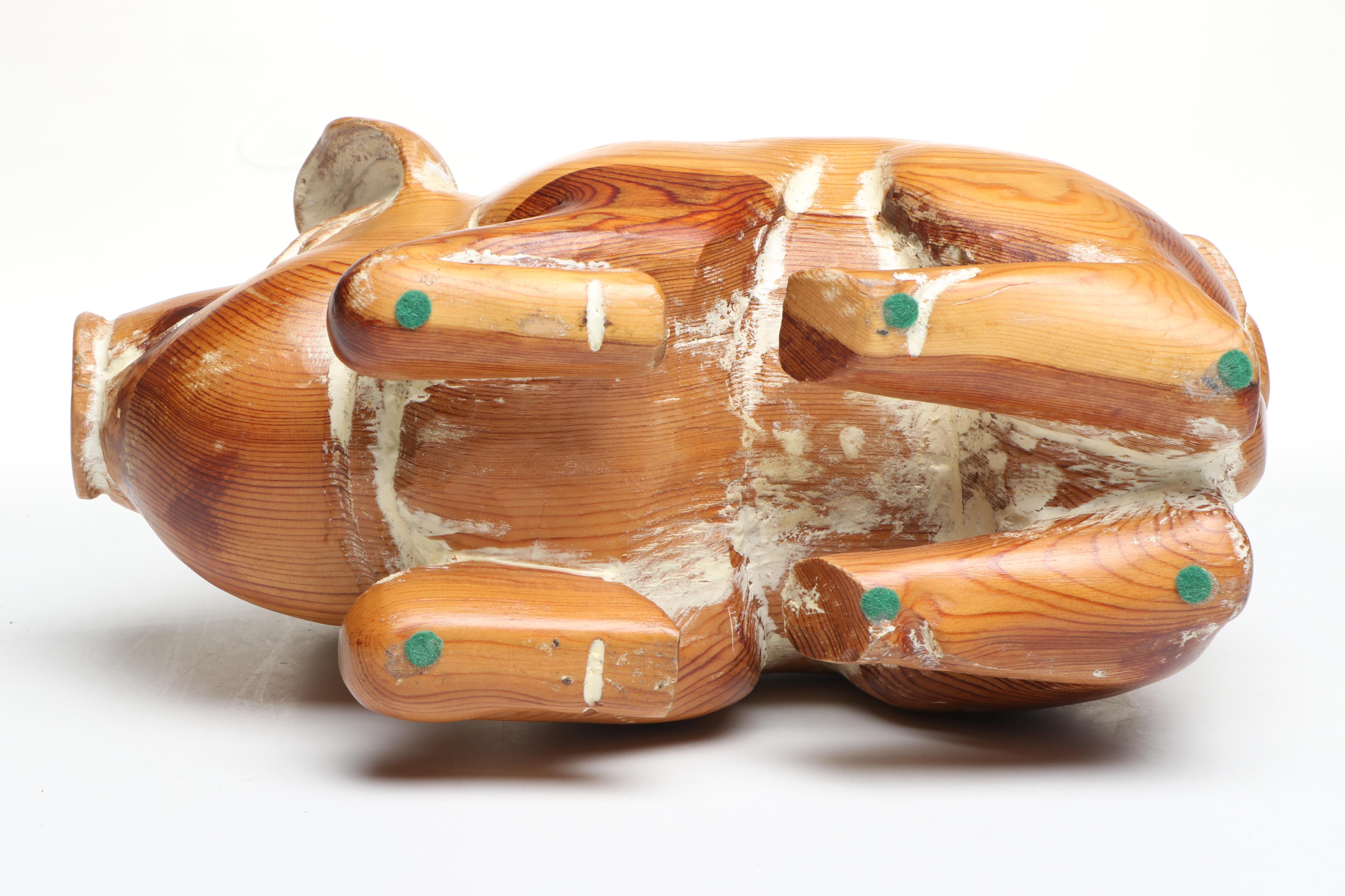 Wooden Pig Sculpture with Other Decor, Mid to Late 20th Century