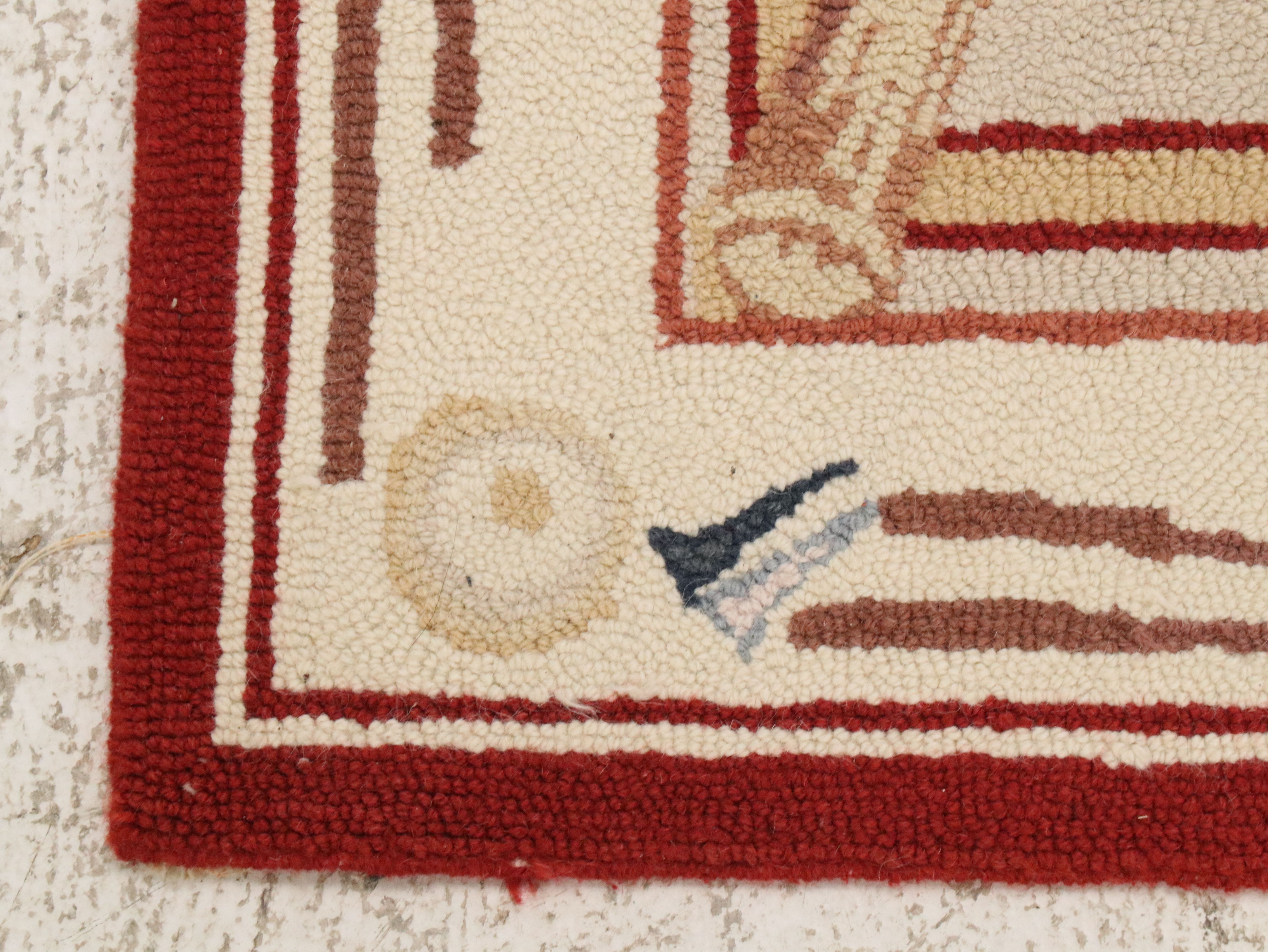 3'6 x 5'6 Handmade Hooked Wool Vintage Golfers Pictorial Area Rug