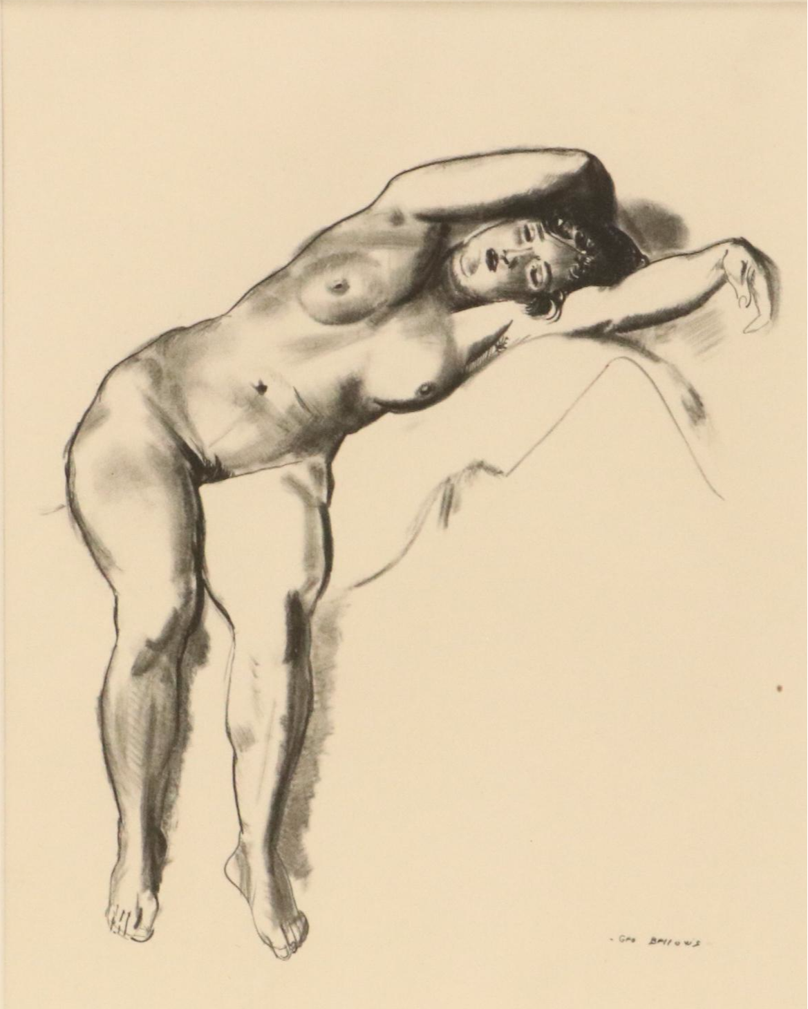 George Wesley Bellows Lithograph "Nude Study, Woman Stretched on Bed," 1924