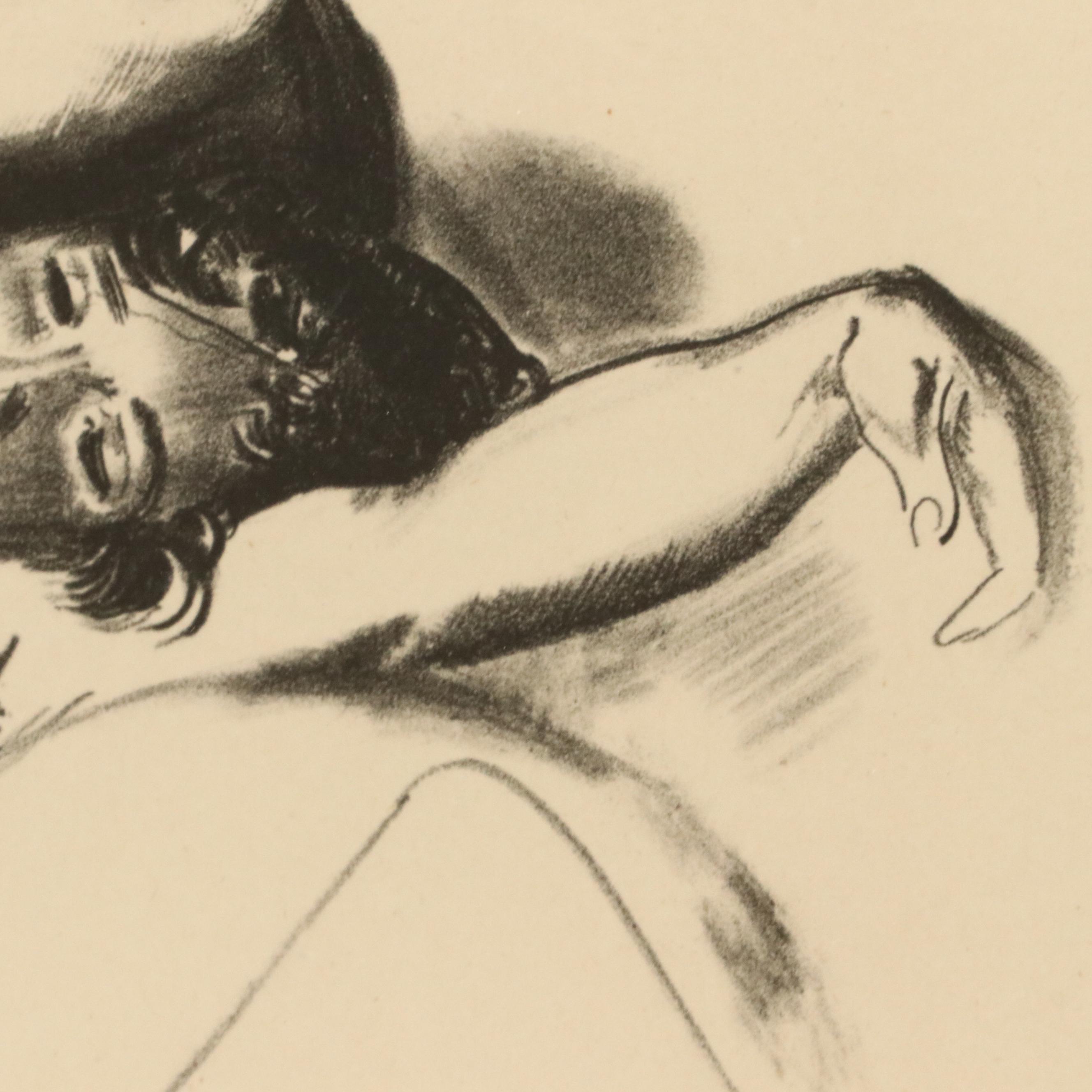 George Wesley Bellows Lithograph "Nude Study, Woman Stretched on Bed," 1924