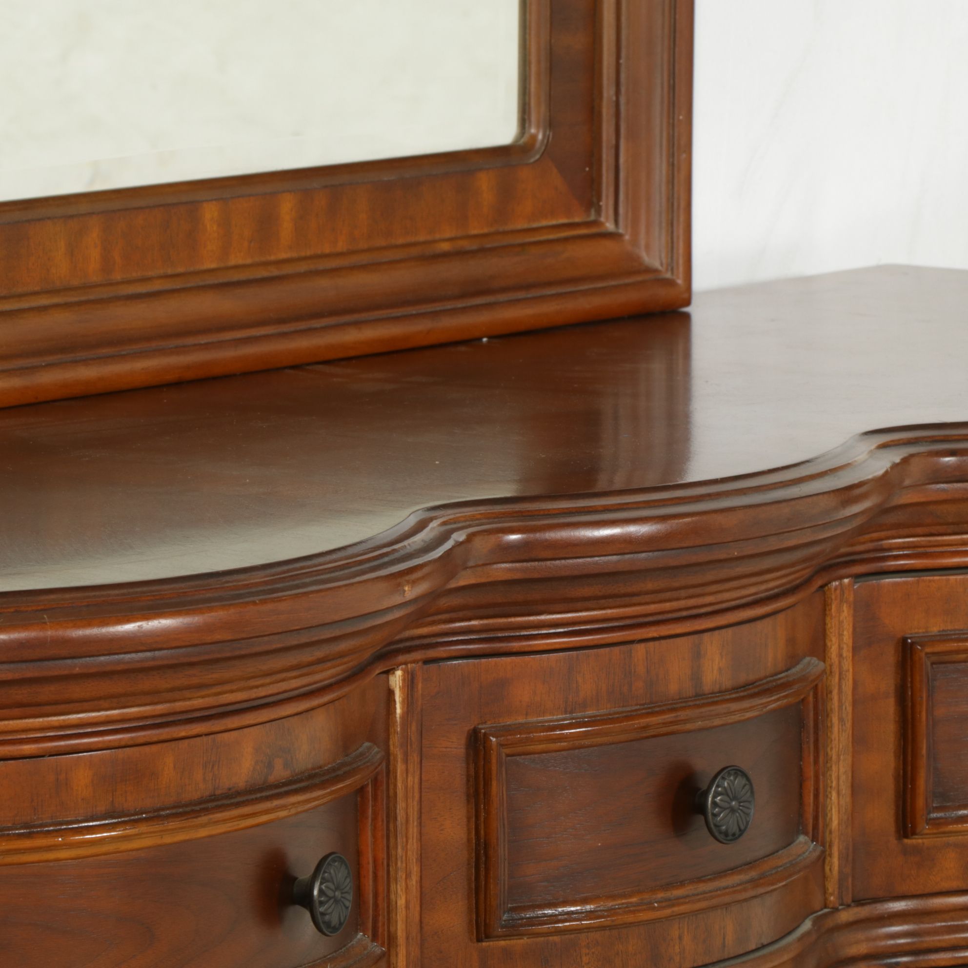 Klaussner Walnut Tall Serpentine Front Dresser and Mirror, 21st Century
