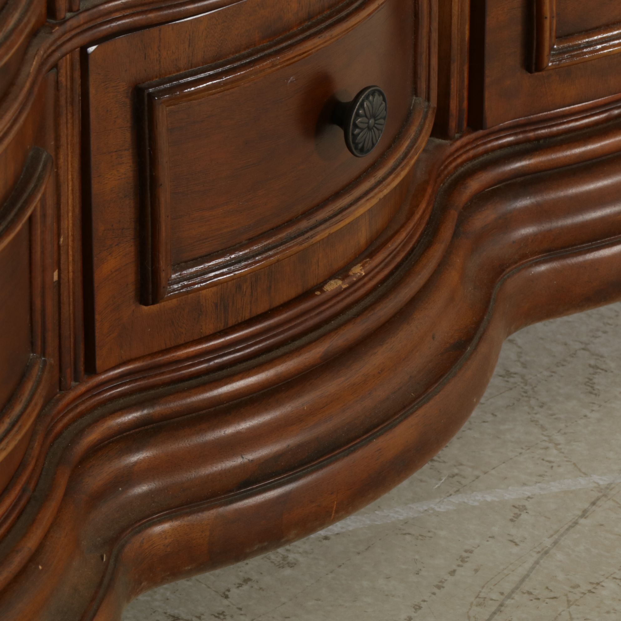 Klaussner Walnut Tall Serpentine Front Dresser and Mirror, 21st Century