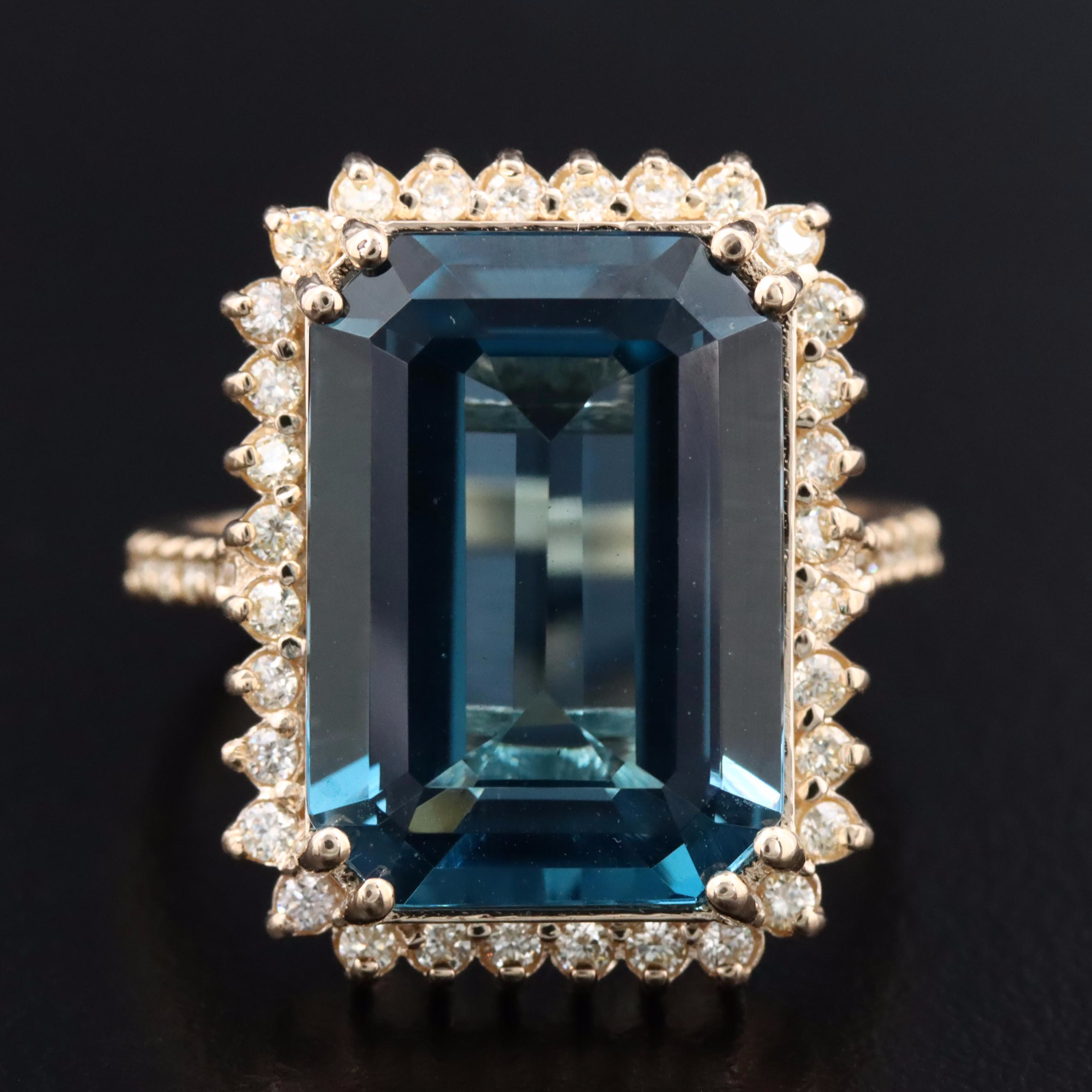 14K 10.73 CT Blue Topaz and Diamond Ring