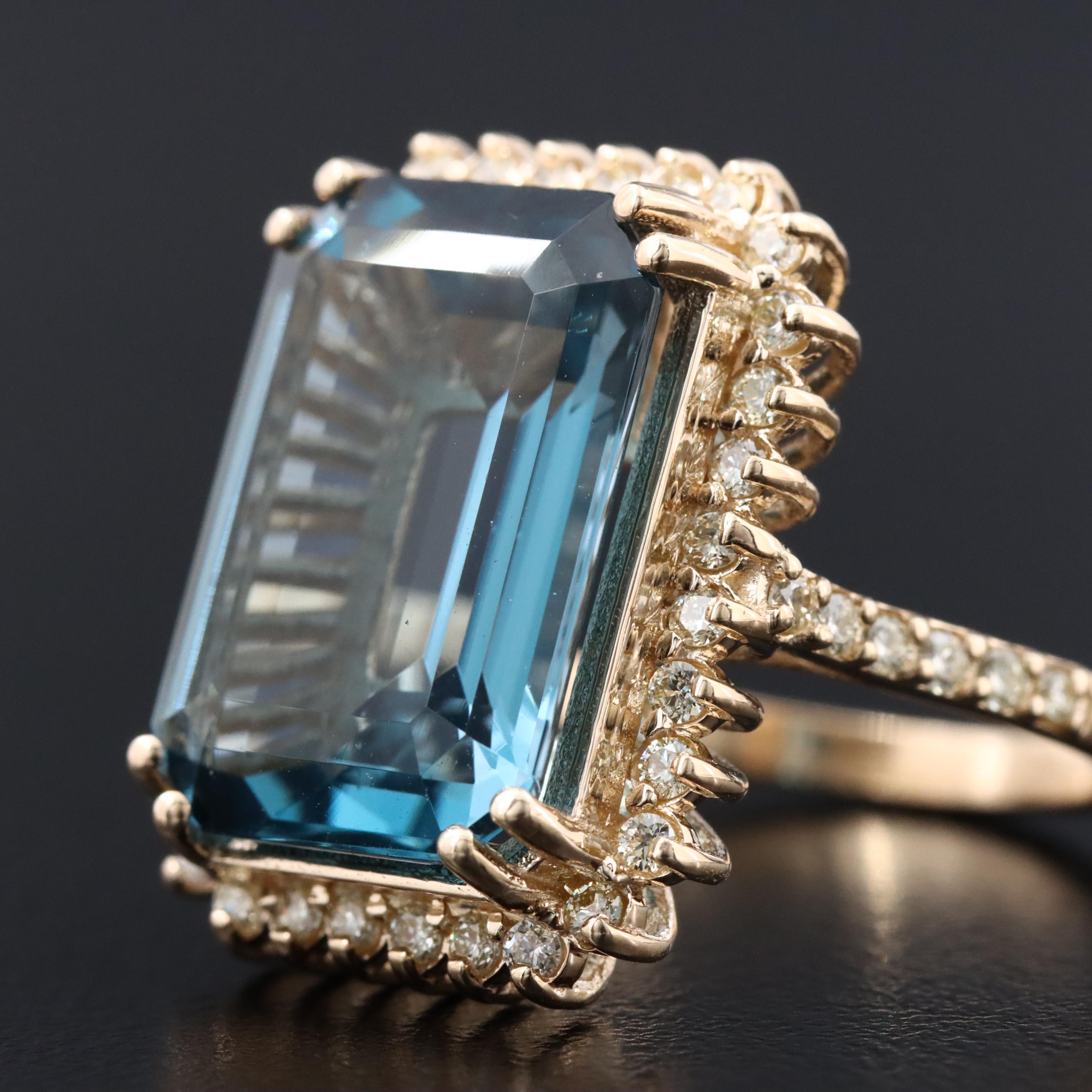 14K 10.73 CT Blue Topaz and Diamond Ring