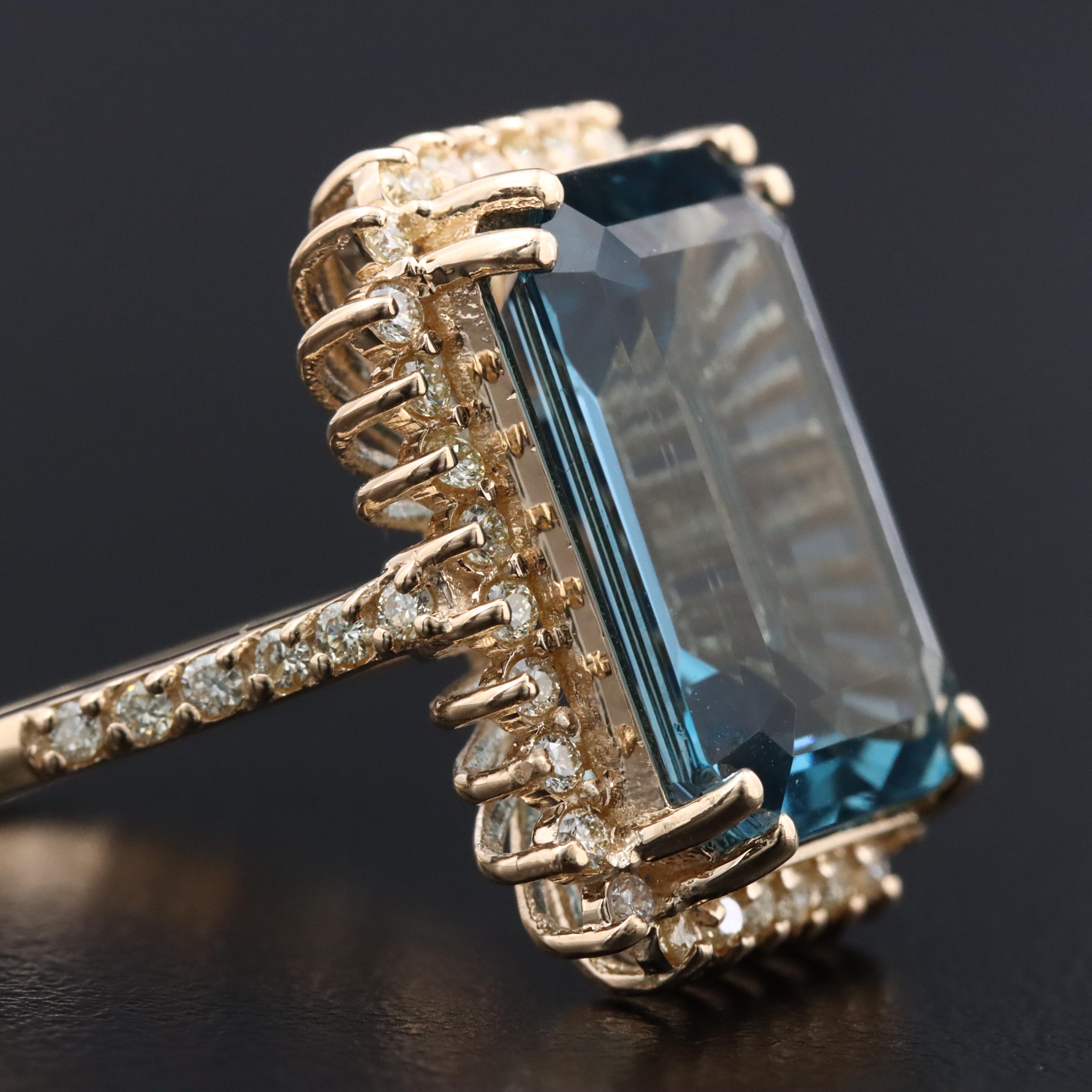 14K 10.73 CT Blue Topaz and Diamond Ring