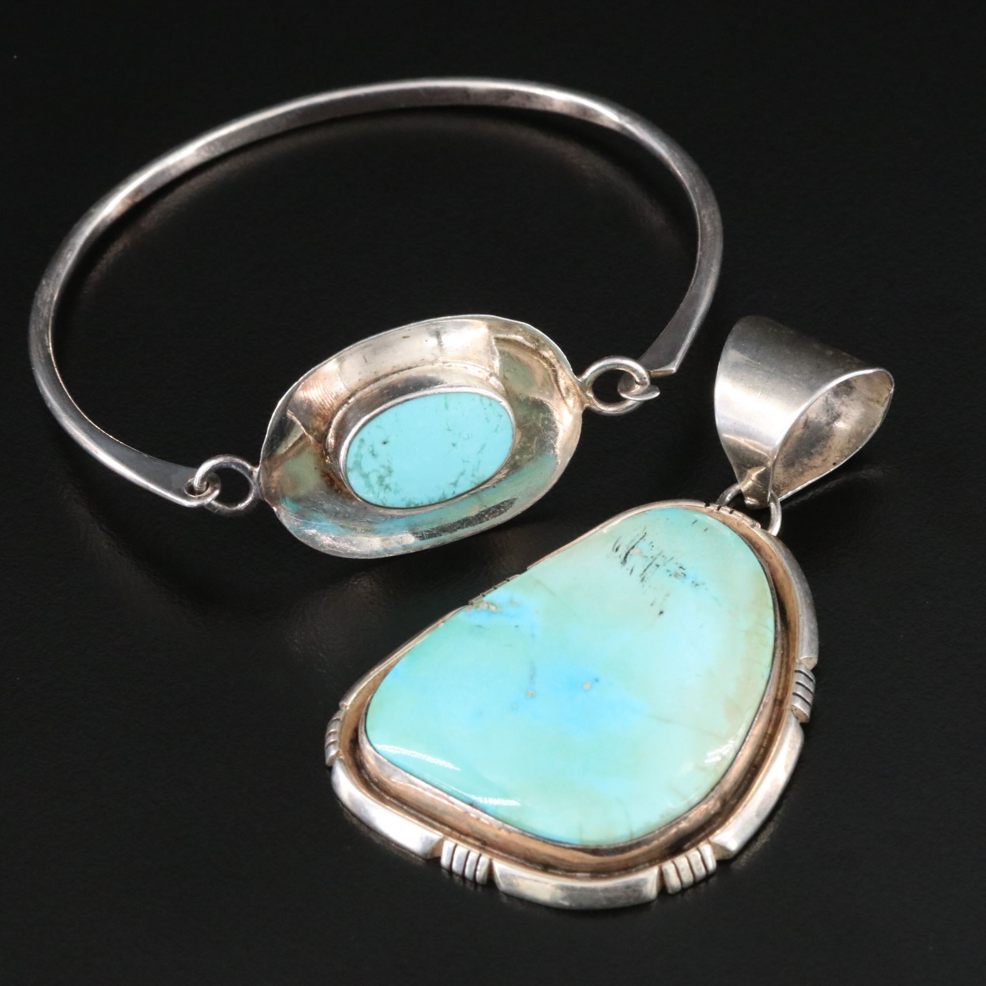 Southwestern Sterling Turquoise Pendant with Bracelet