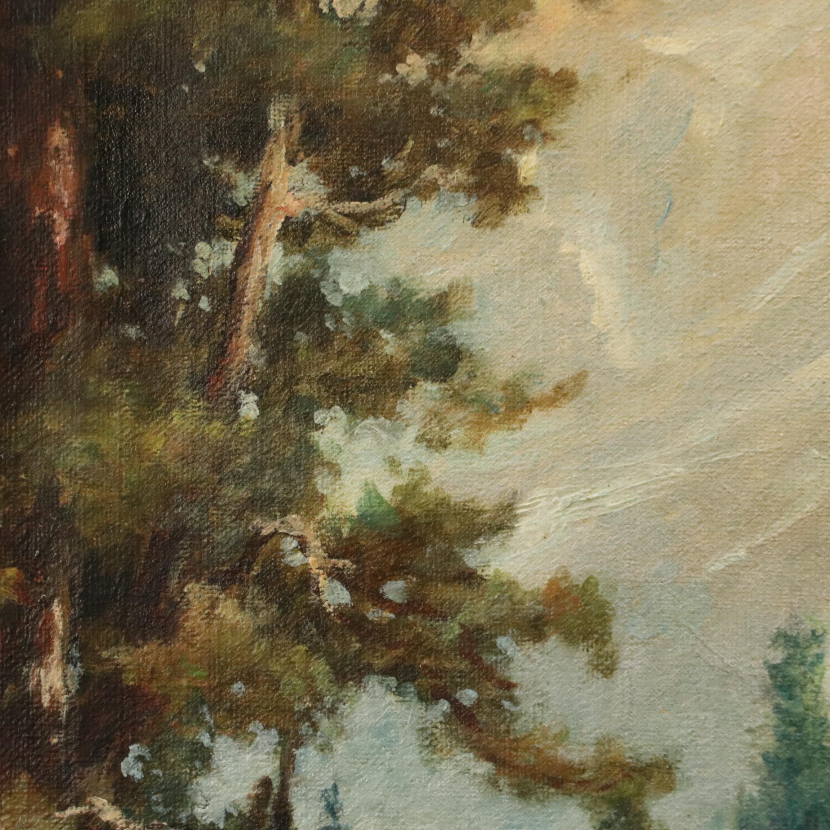 Grif Teller Landscape Oil Painting of Waterfall in Forest, Circa 1929