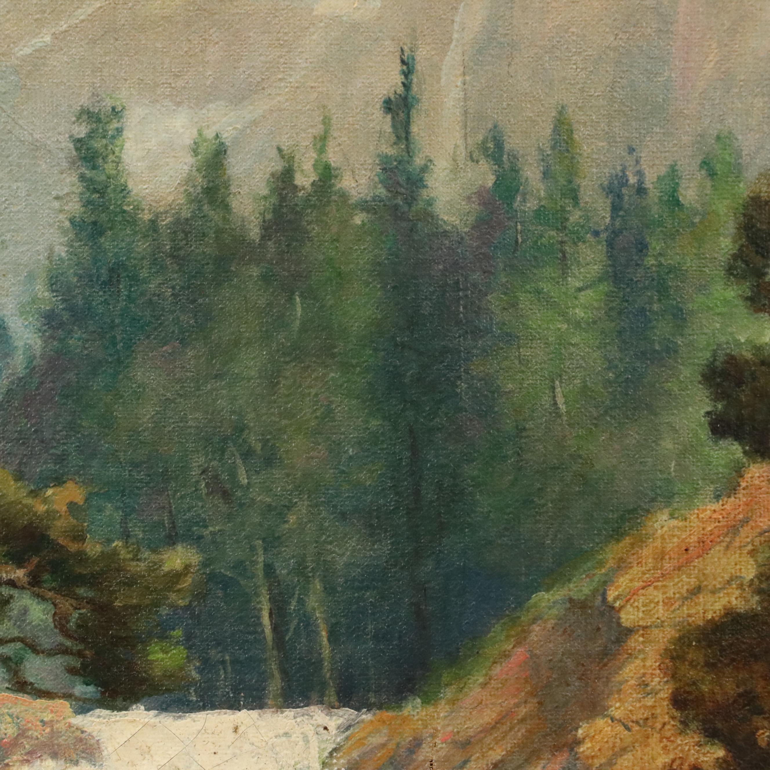 Grif Teller Landscape Oil Painting of Waterfall in Forest, Circa 1929