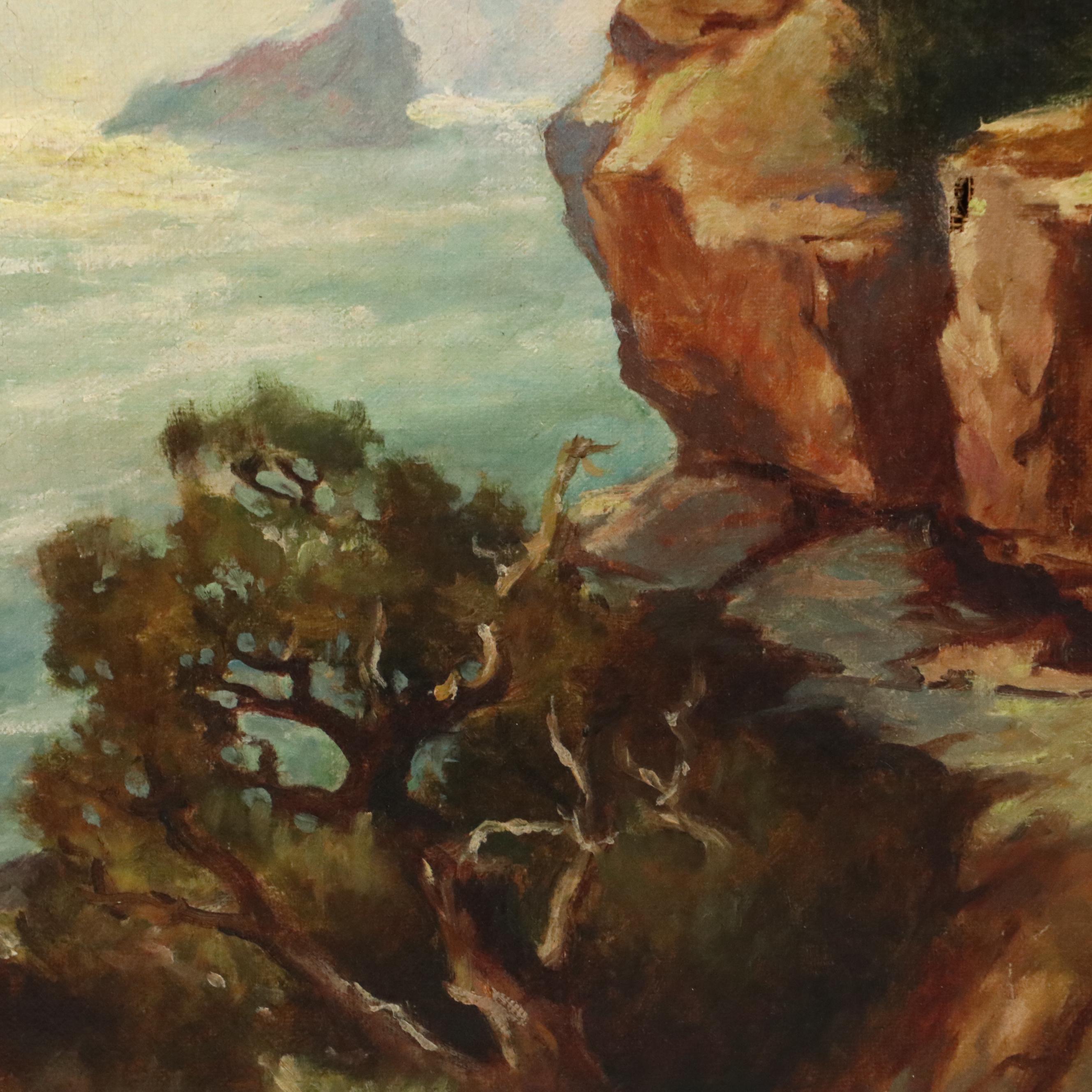 Grif Teller Landscape Oil Painting of Waterfall in Forest, Circa 1929